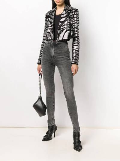 PHILIPP PLEIN zebra-pattern crystal biker jacket outlook