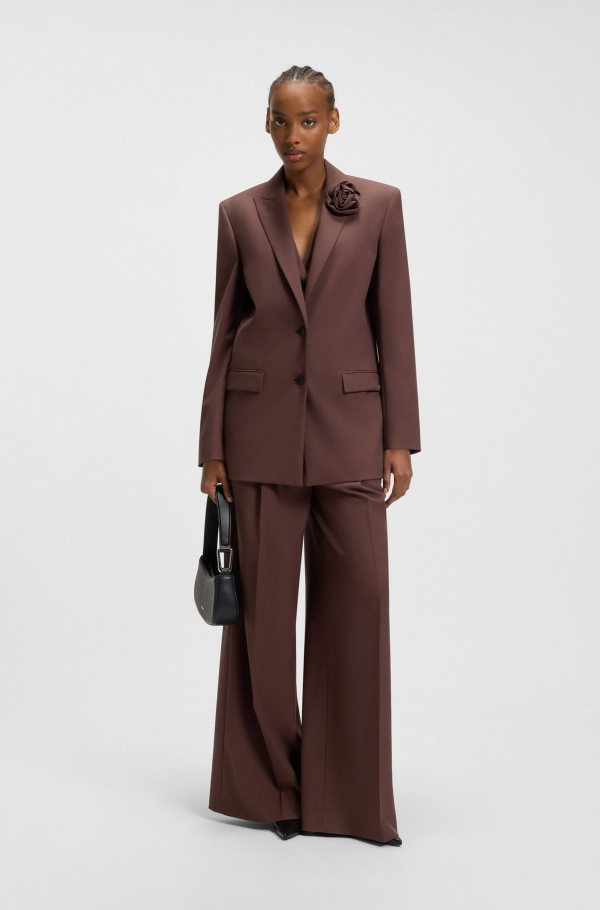 RELAXED-FIT BLAZER WITH FLOWER BROOCH - 3