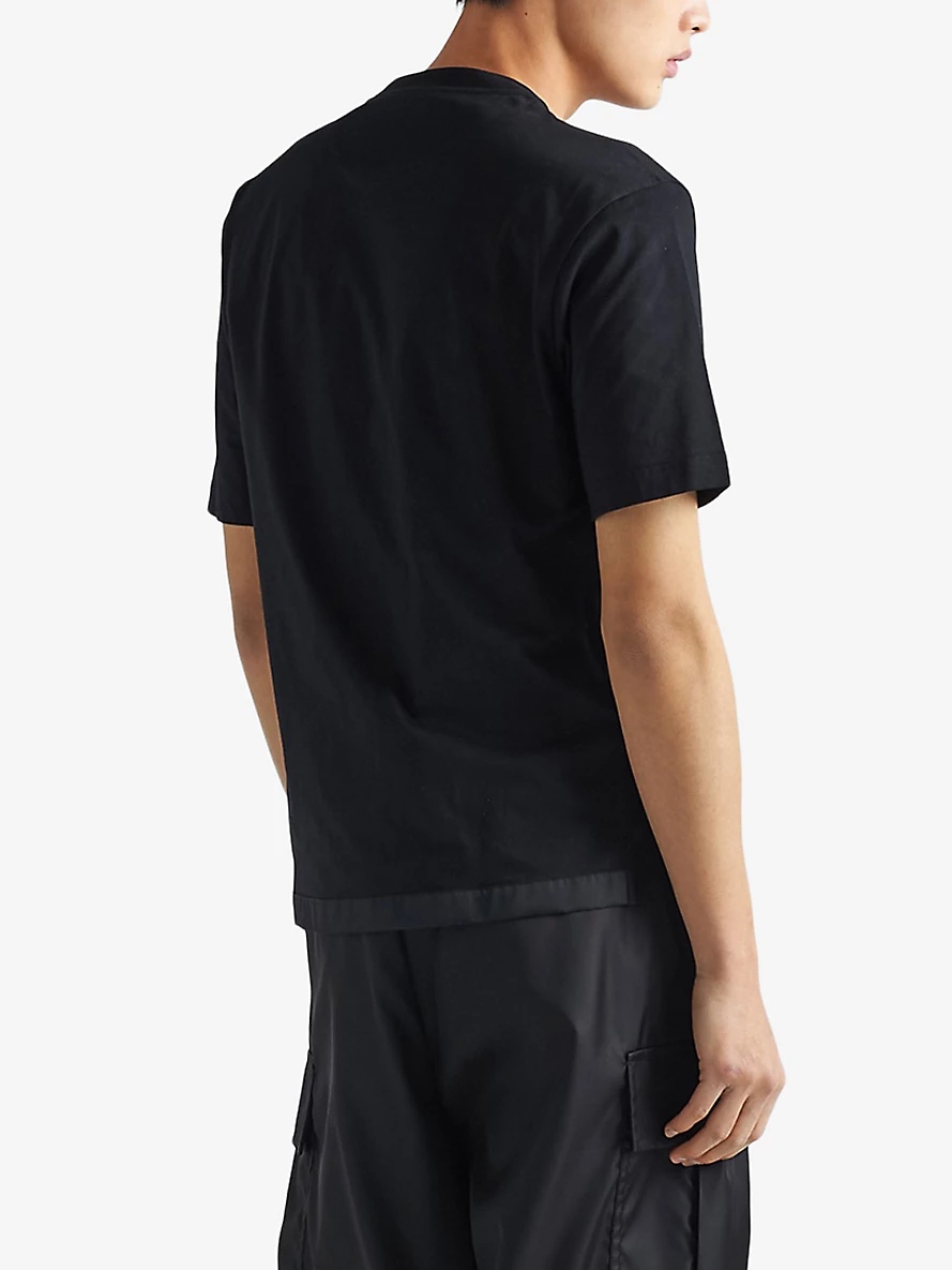 Re-Nylon brand-plaque cotton and recycled-nylon T-shirt - 4