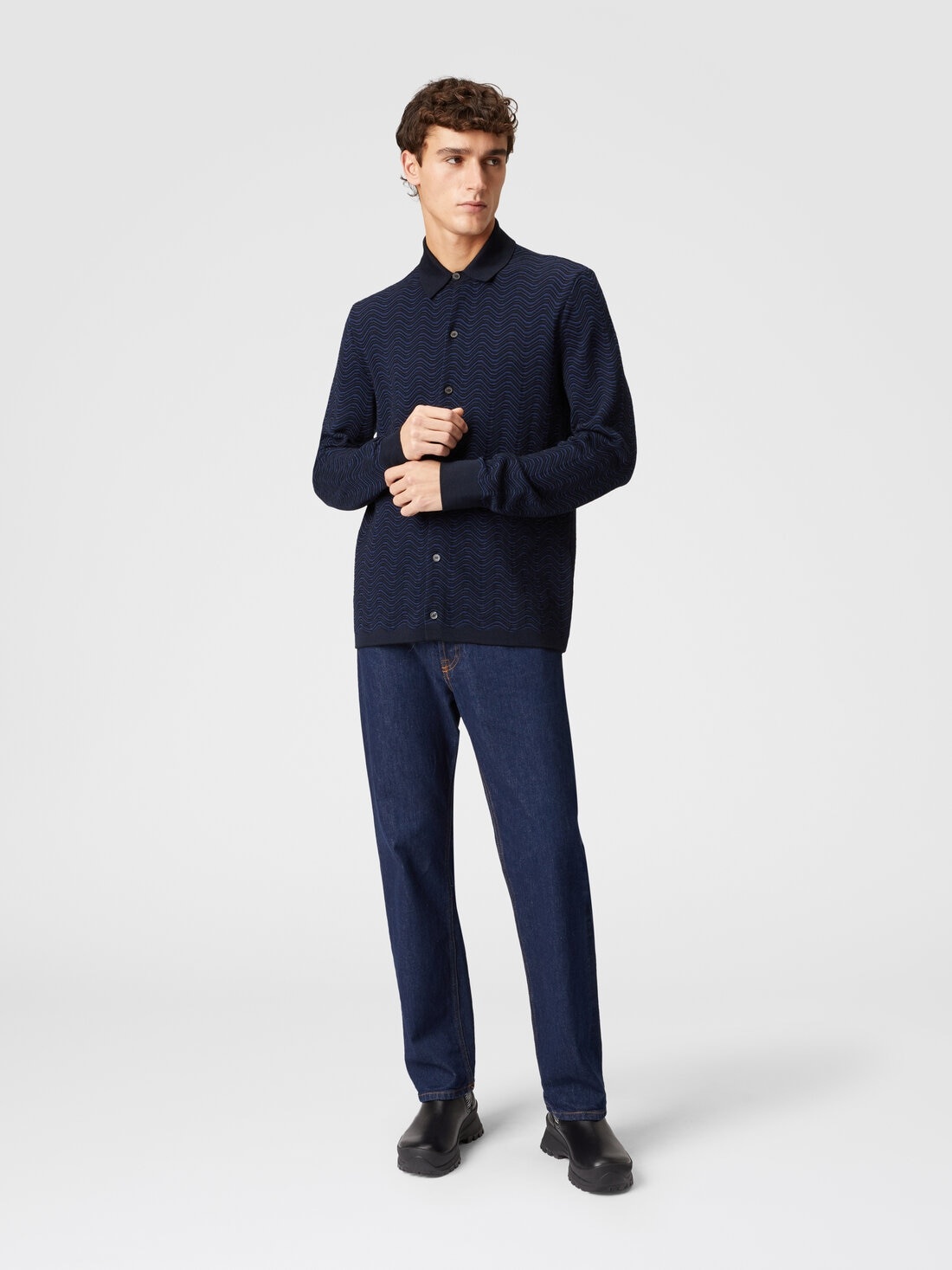 Virgin wool and viscose shirt with wave pattern - 2