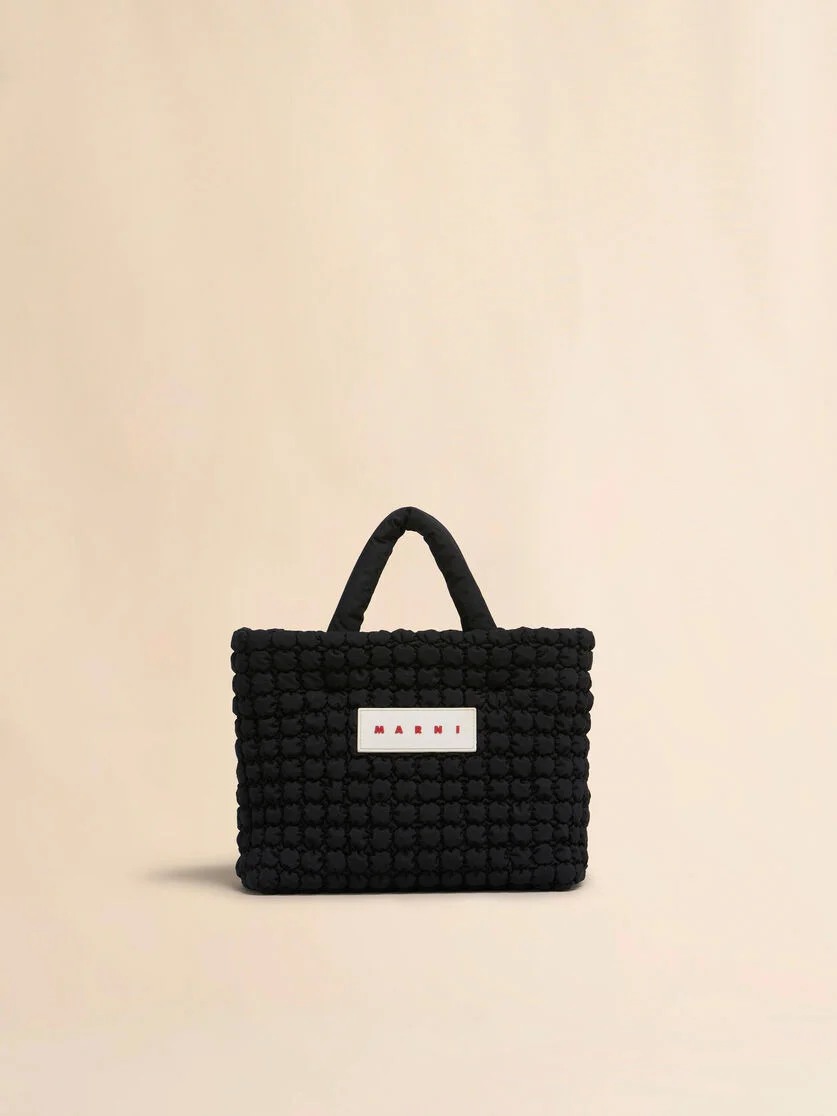 BLACK NYLON PUFF SMALL TOTE BAG - 1