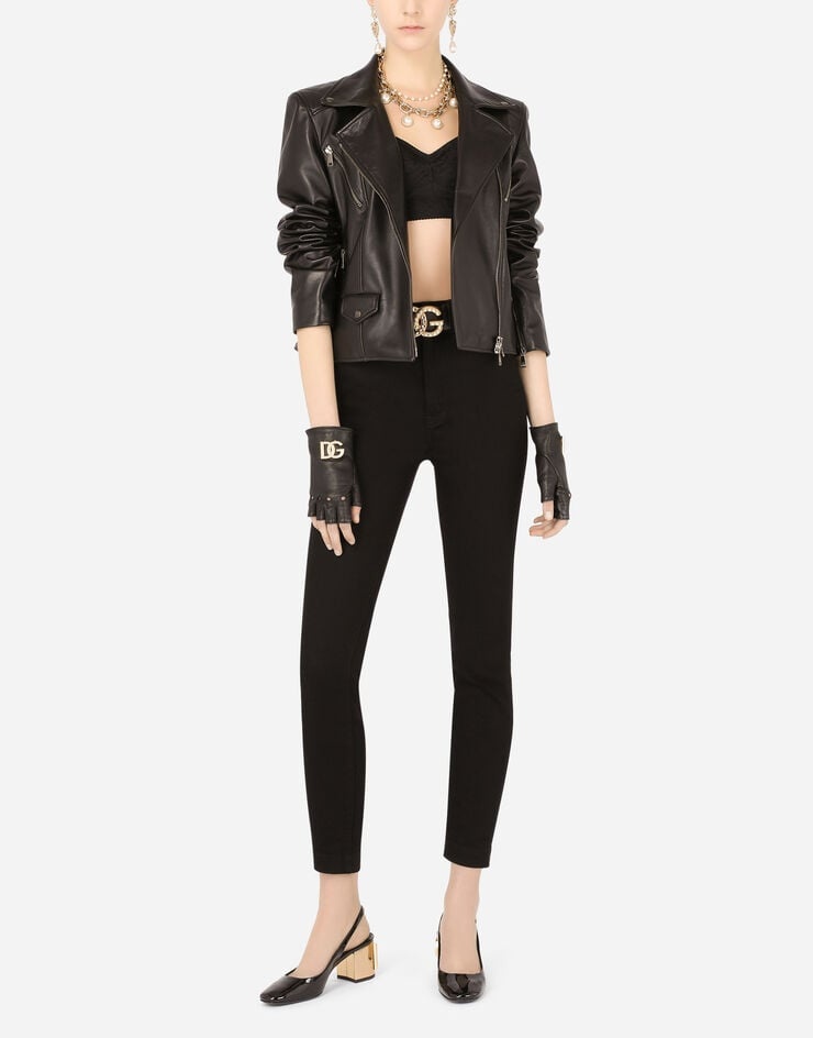 Nappa leather biker jacket with DG crystal embellishment - 6