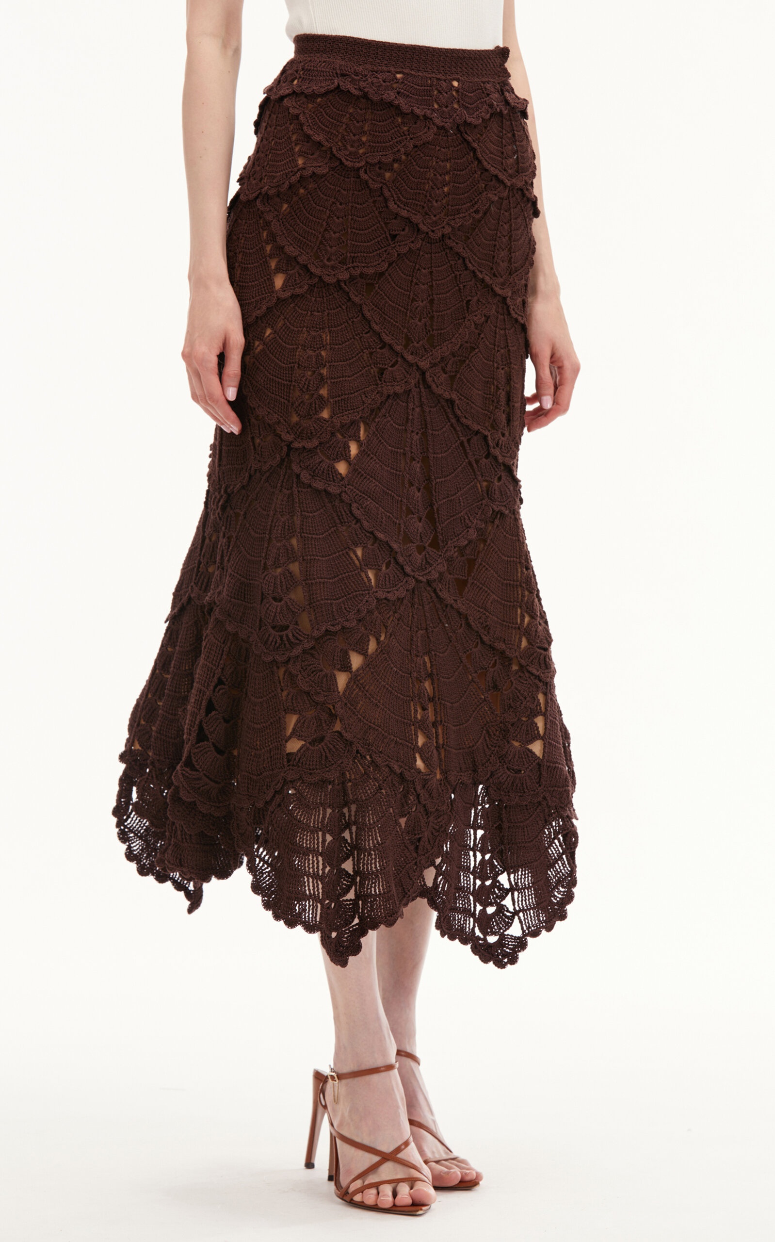 Shell Crochet Flared Knit Skirt brown - 6