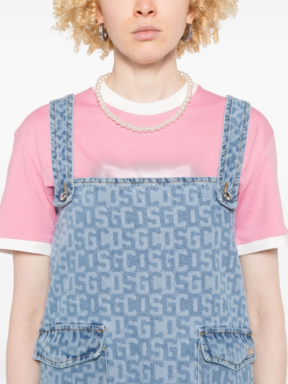 monogram-print denim mini dress - 5