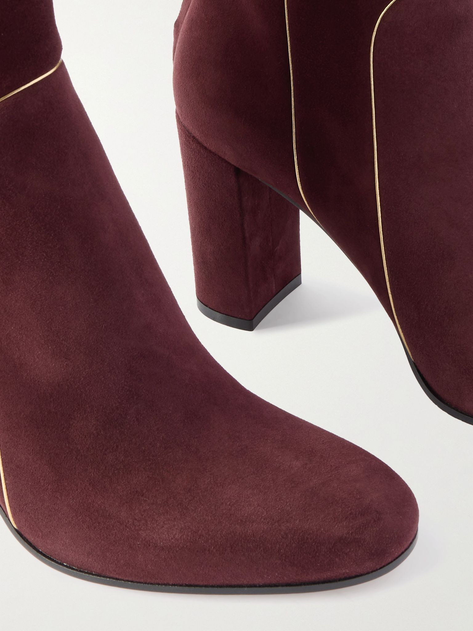 85 metallic leather-trimmed suede ankle boots Burgundy - 4