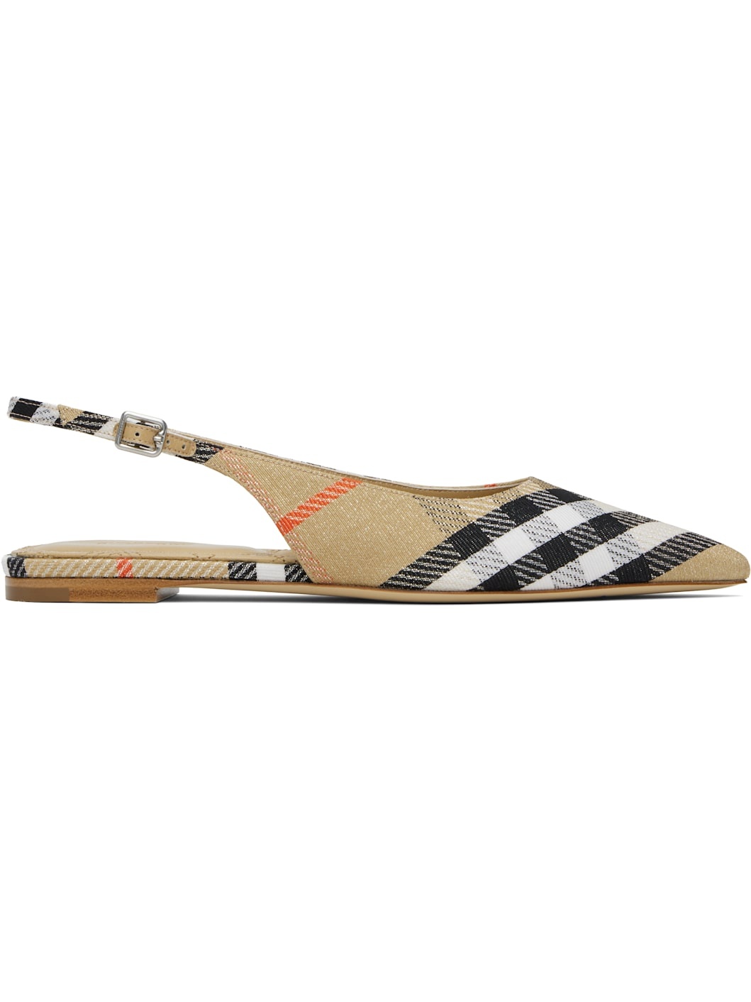 Beige Check Birdie Slingback Flats - 1