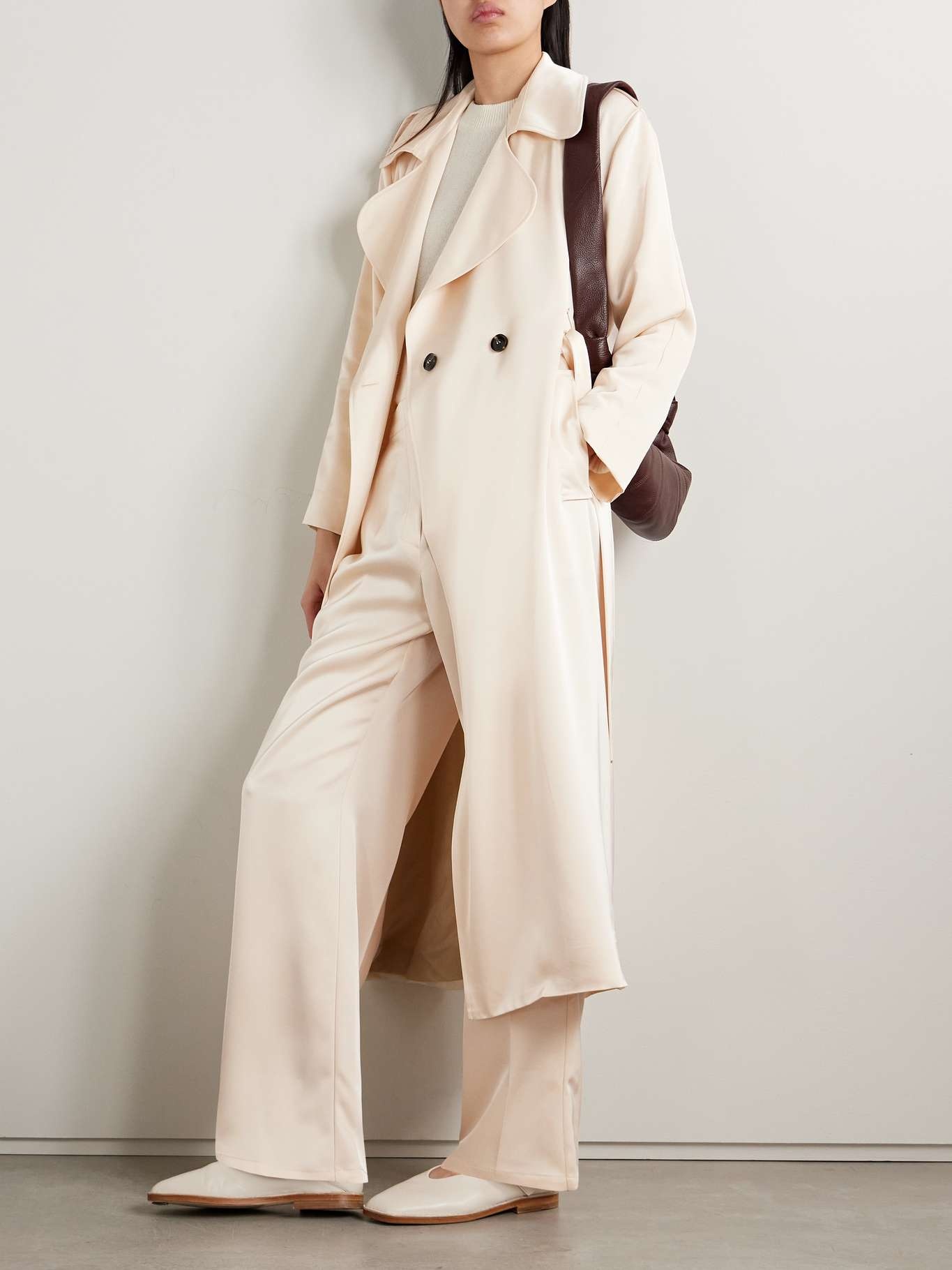 Barb belted satin trench coat Cream - 2