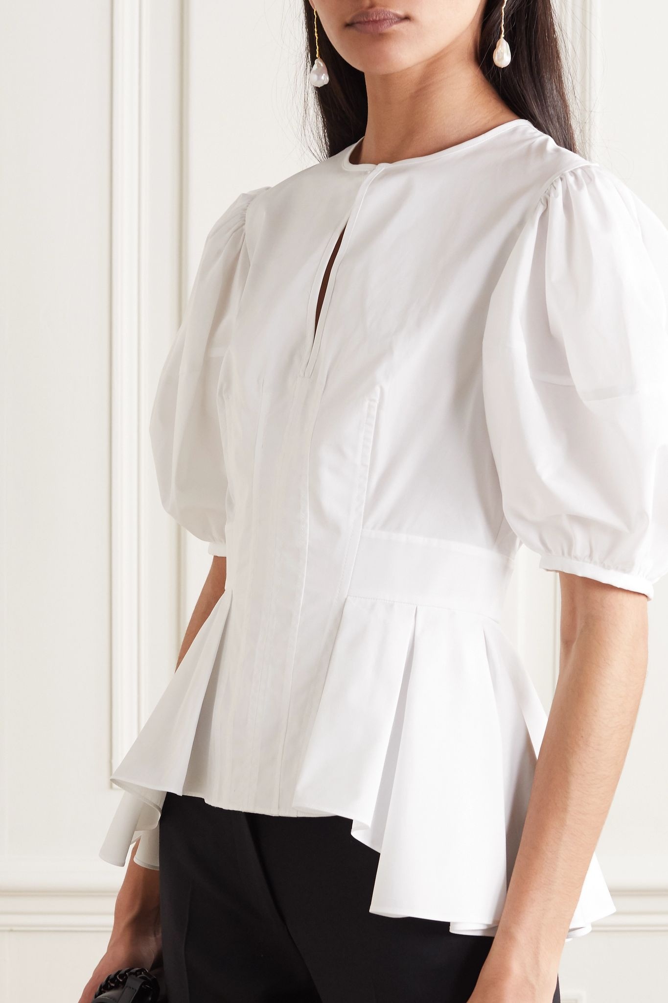 Pleated cotton-poplin peplum blouse - 3