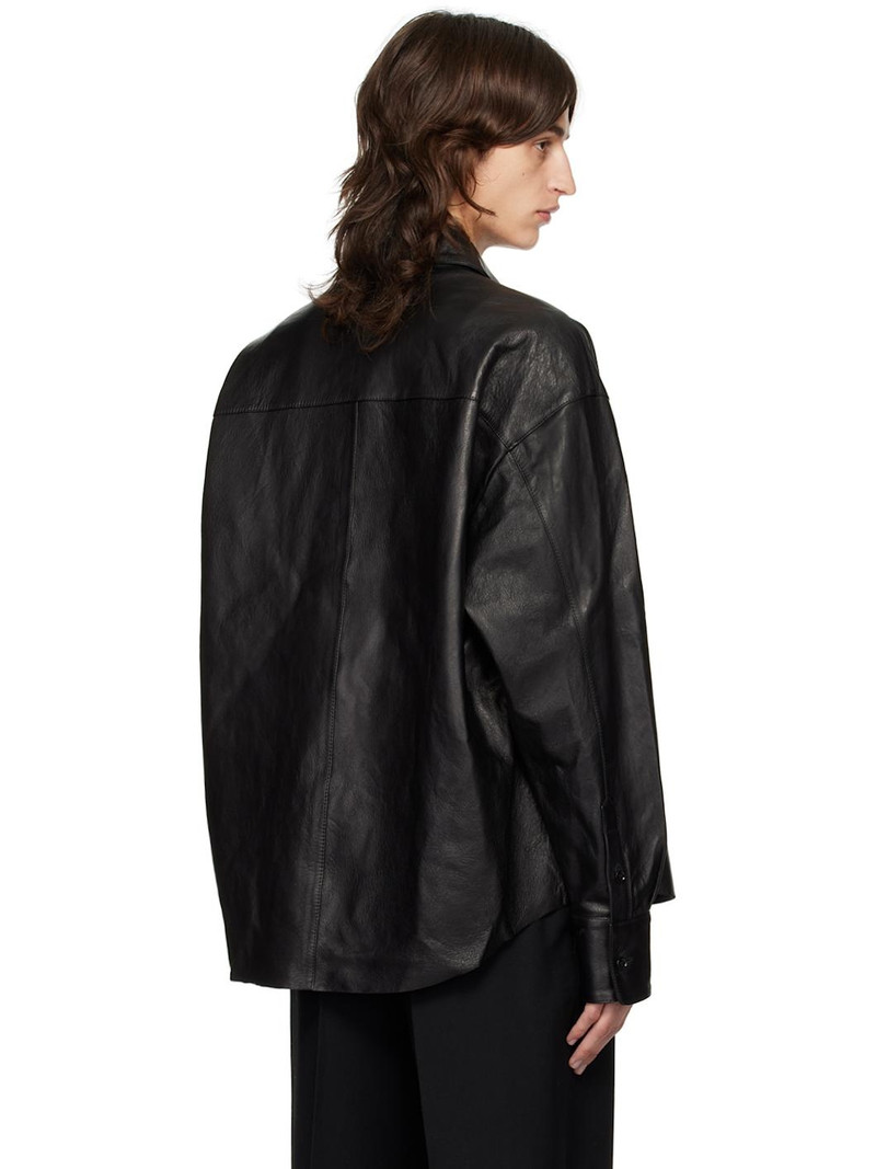 Black Boxy Fit Leather Jacket 3