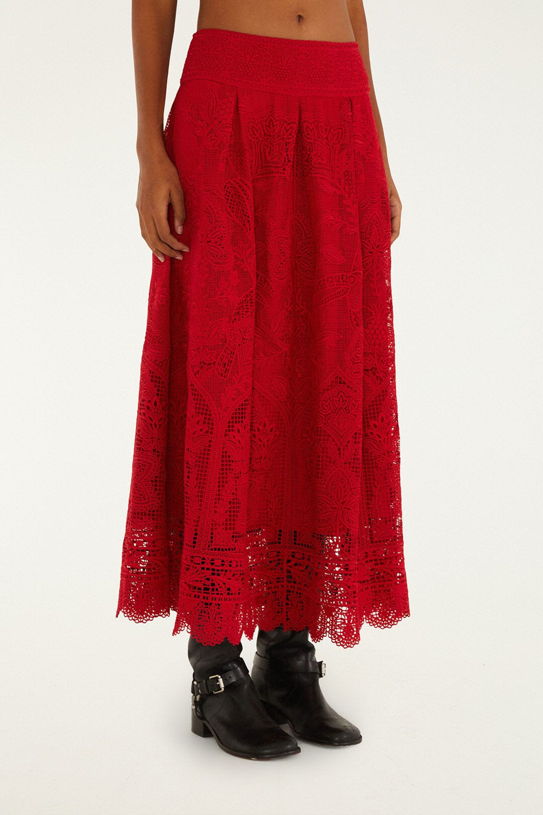 Red Guipure Boho Garden Skirt - 2