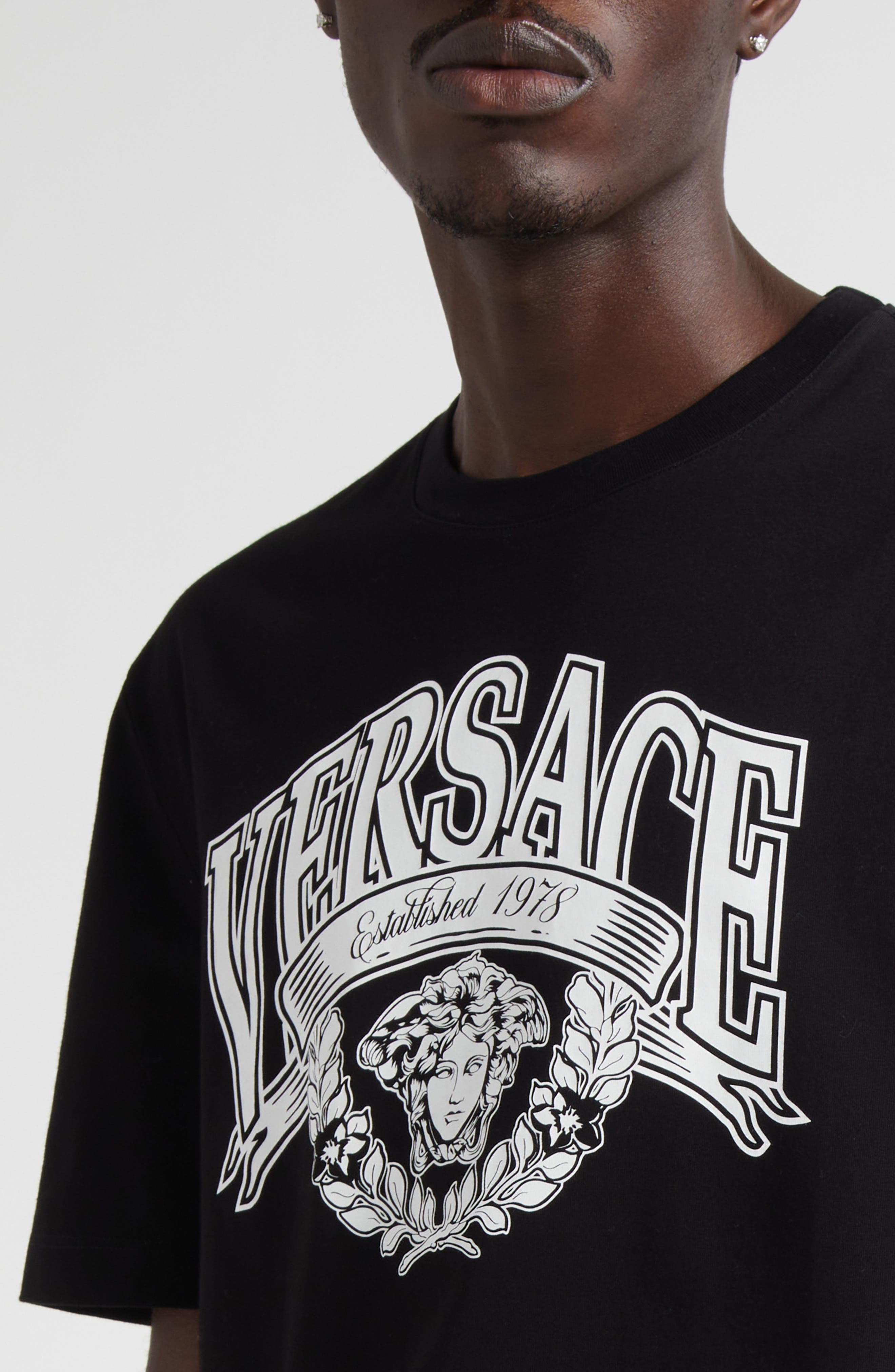 Versace Medusa Logo Compact Cotton Graphic T-Shirt in Black at Nordstrom - 4