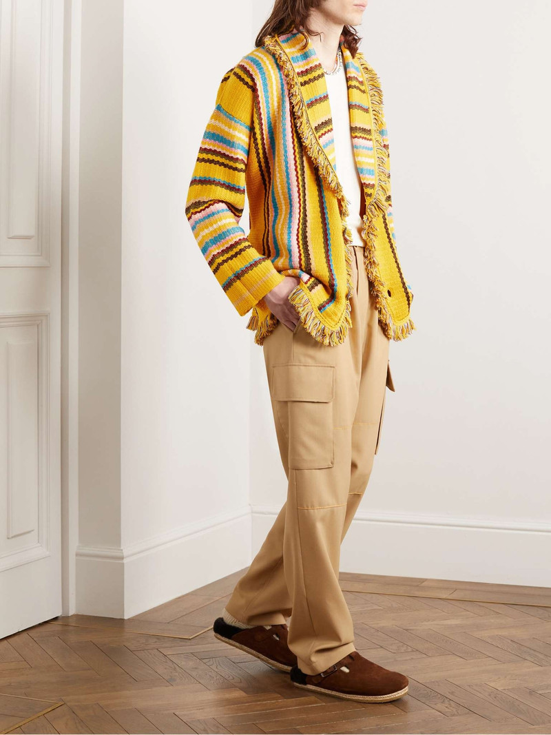 Alanui Shawl-Collar Frayed Striped Wool Cardigan outlook