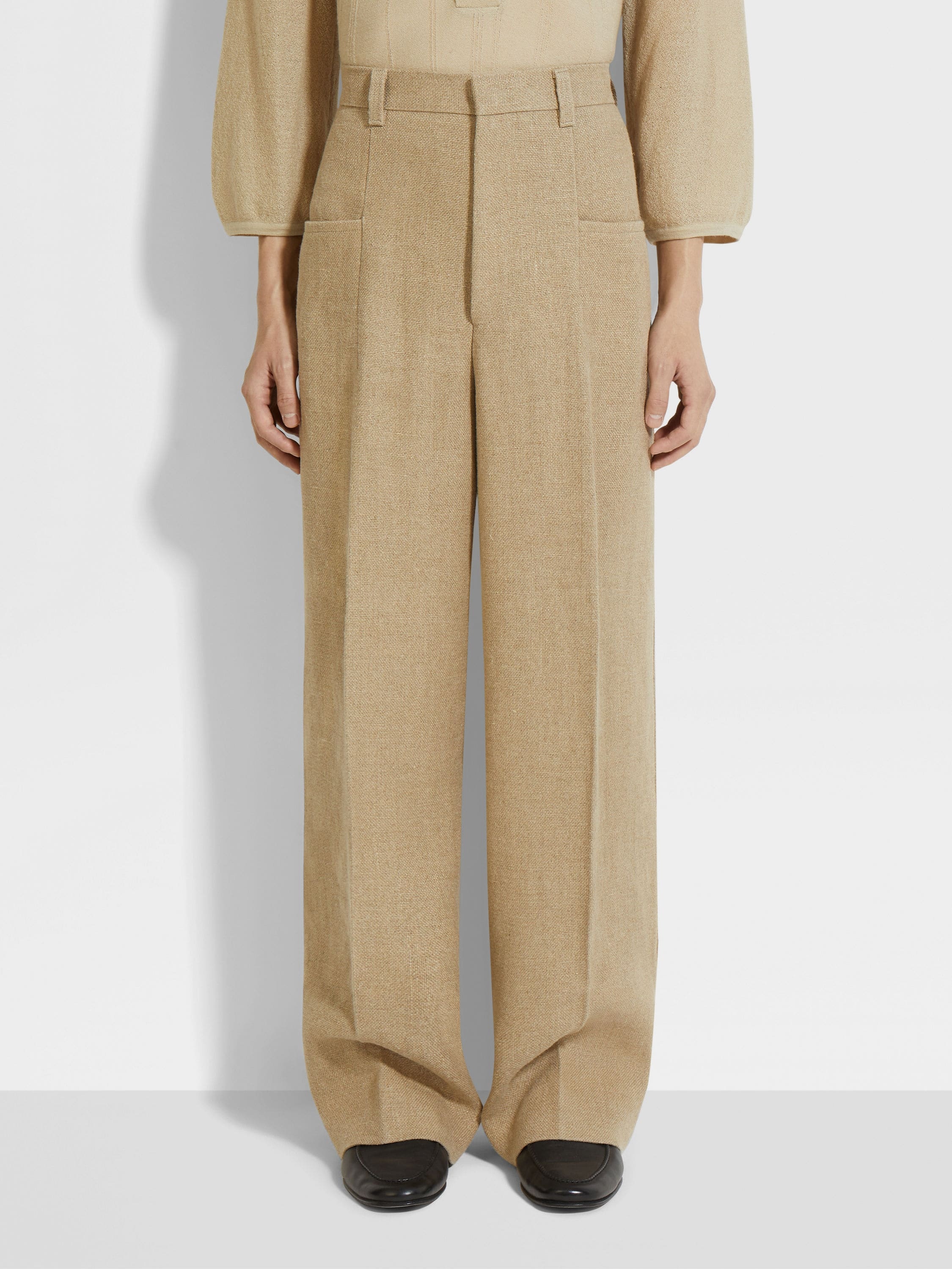 BEIGE MÉLANGE LINEN PANTS - 5