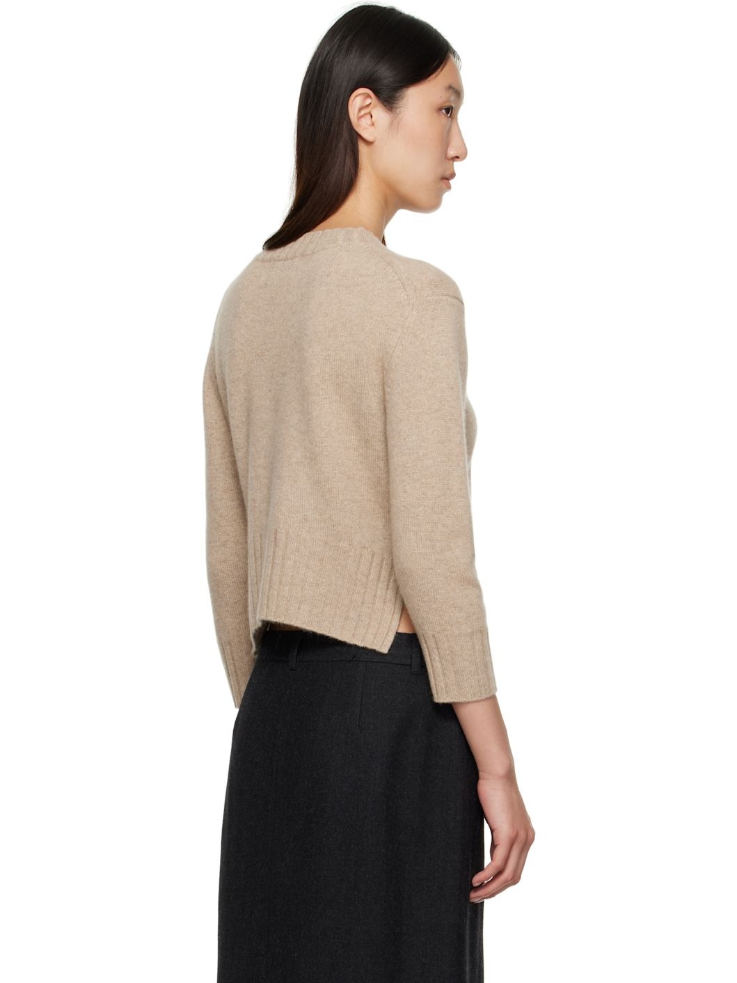 Beige Mora LDS Cropped Cashmere Sweater - 3