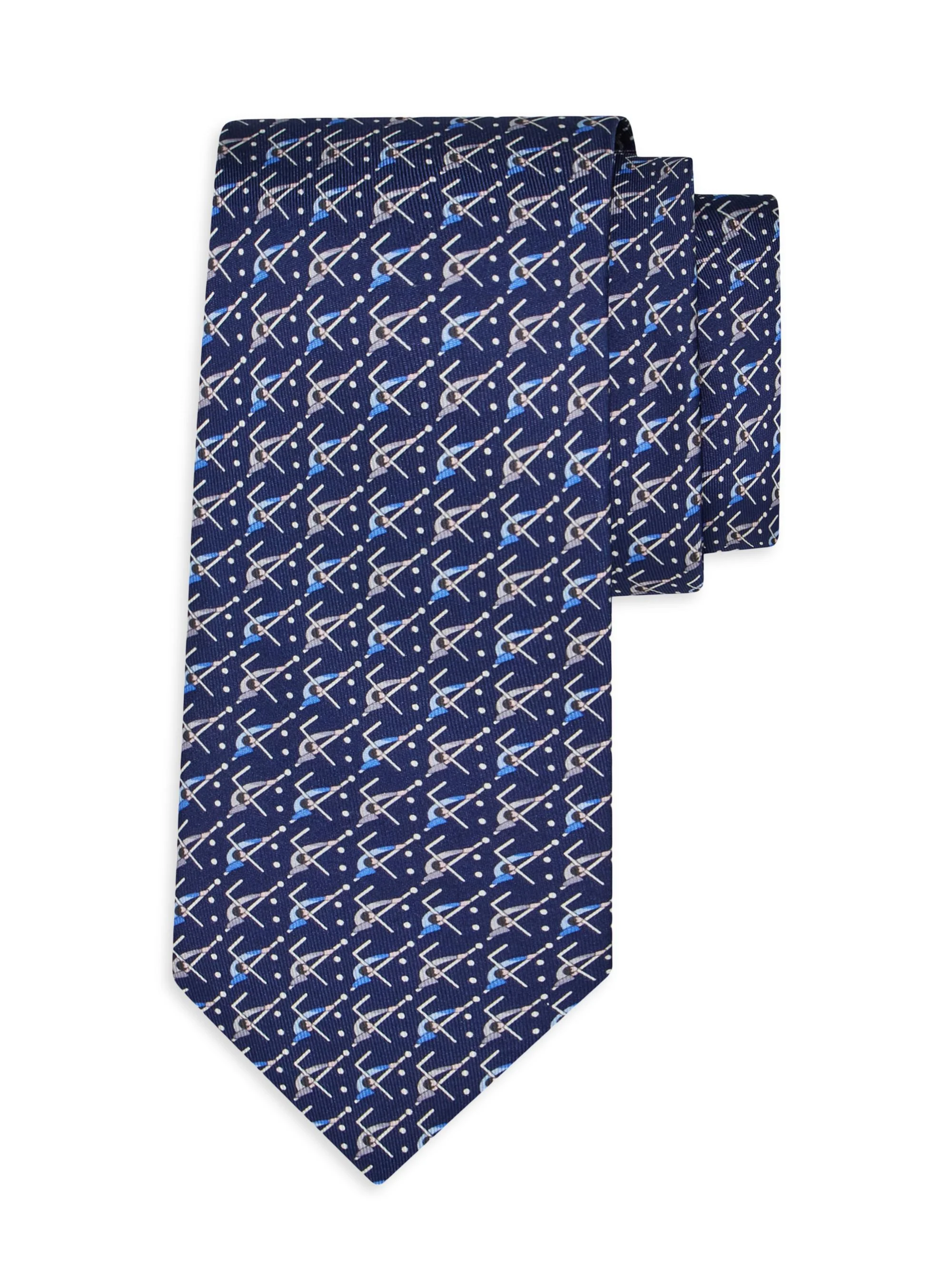 Men's Armando Billiard-Print Silk Tie - Blue Scuro Azzurro - 1