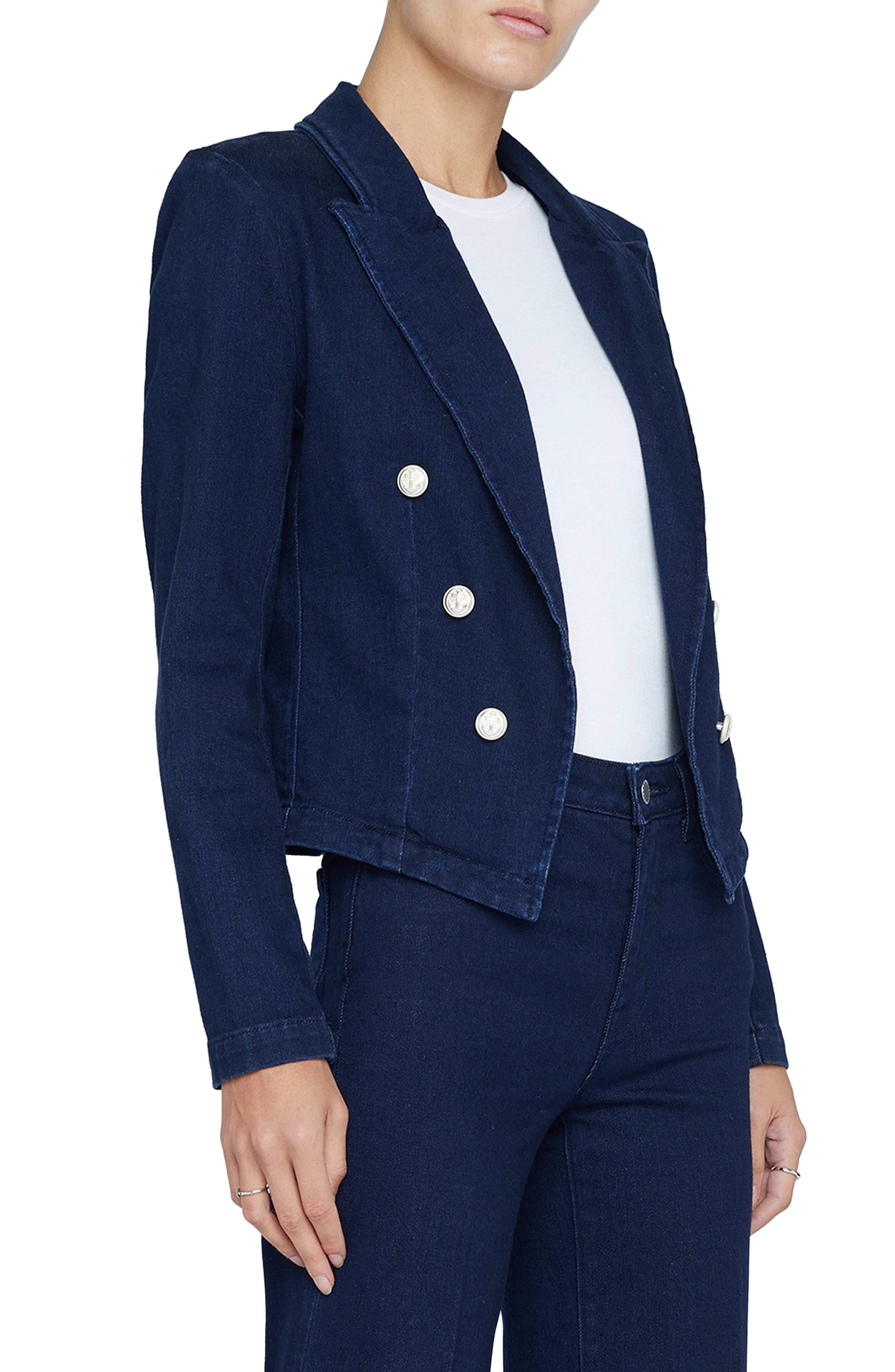 L'AGENCE Wayne Crop Denim Double Breasted Jacket in Palomino at Nordstrom - 3