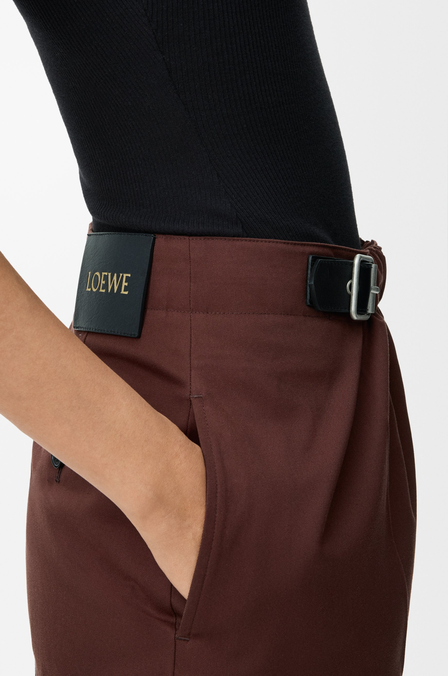 Cropped belted trousers in cotton and silk - 5