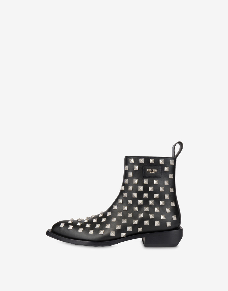 MOSCHINO PLATE STUDDED CAMPEROS ANKLE BOOTS 2