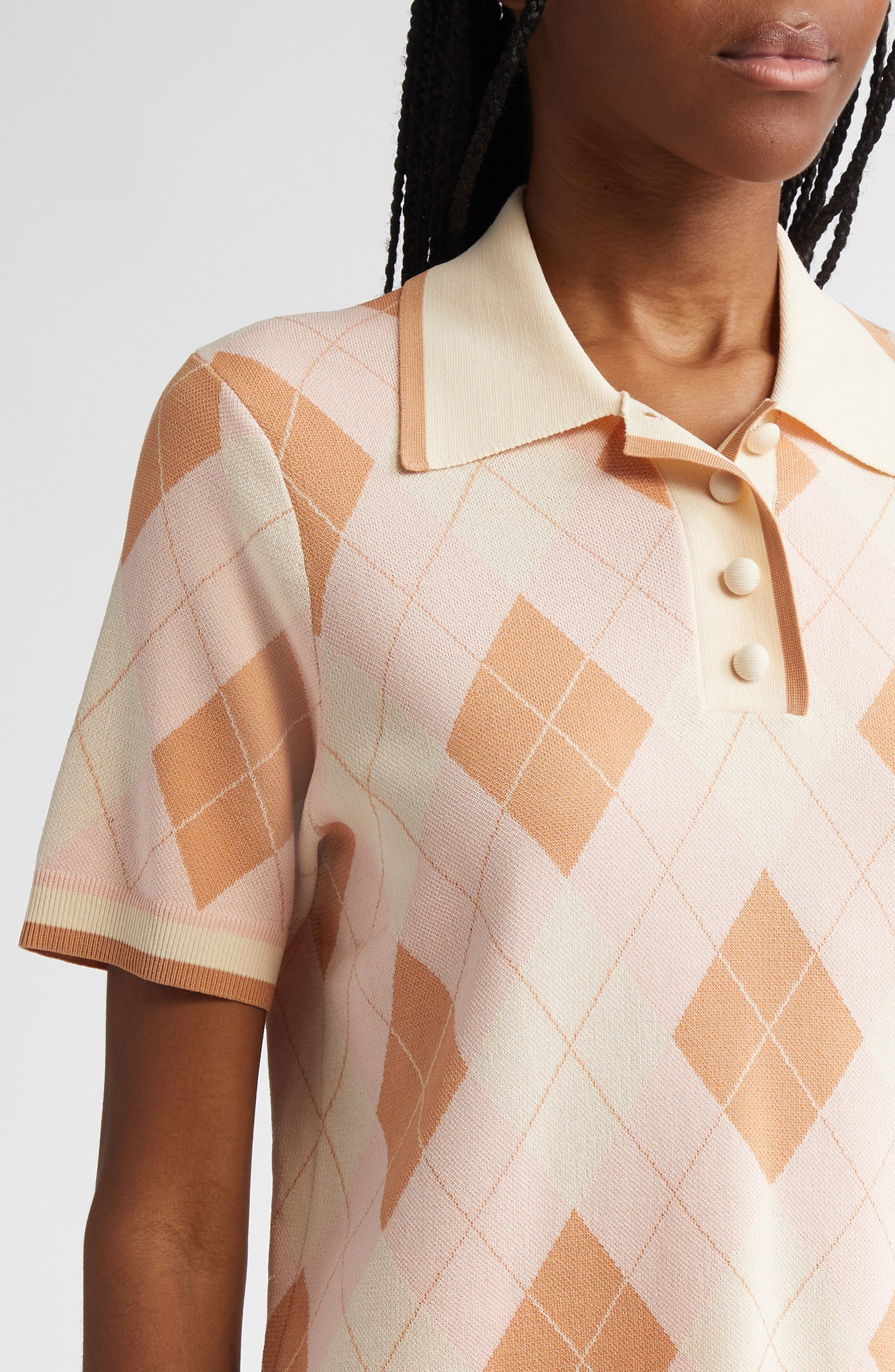 Zimmermann Acacia Argyle Piqué Knit Polo in Pink Argyle at Nordstrom - 5
