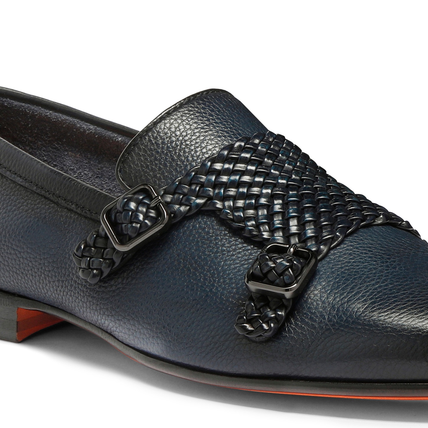 Men's blue tumbled leather double-buckle loafer - 6