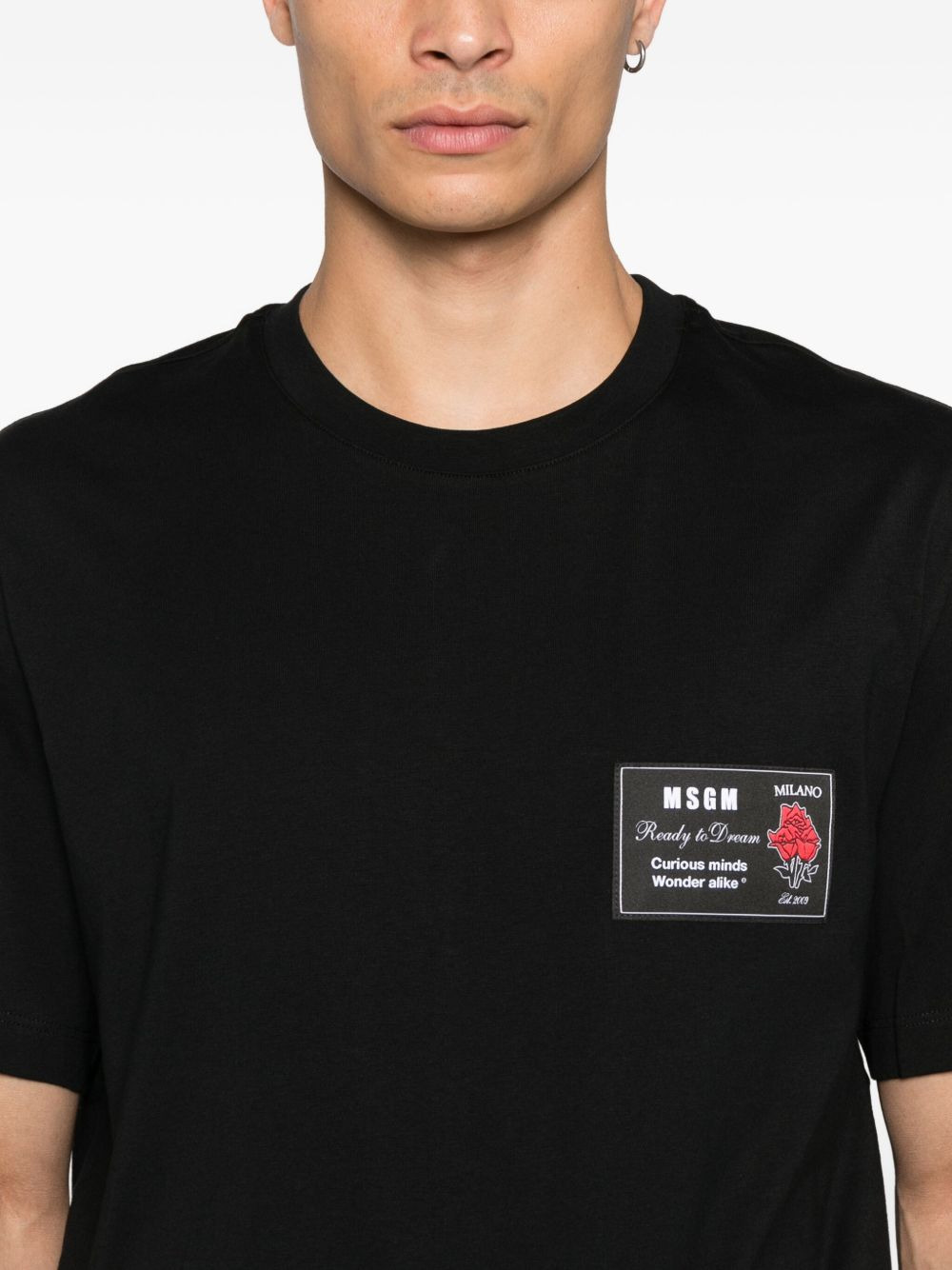 rose-print patch T-shirt - 4