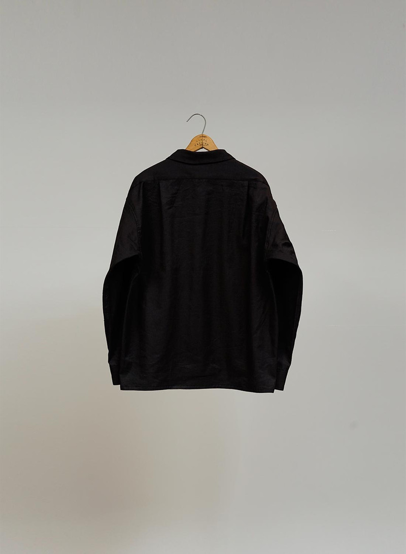 Open Collar Shirt Linen Fleece in Dark Navy 4