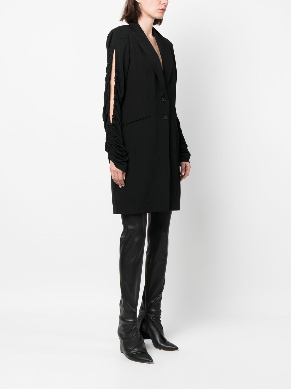 ruched-sleeve wool blazer dress - 3