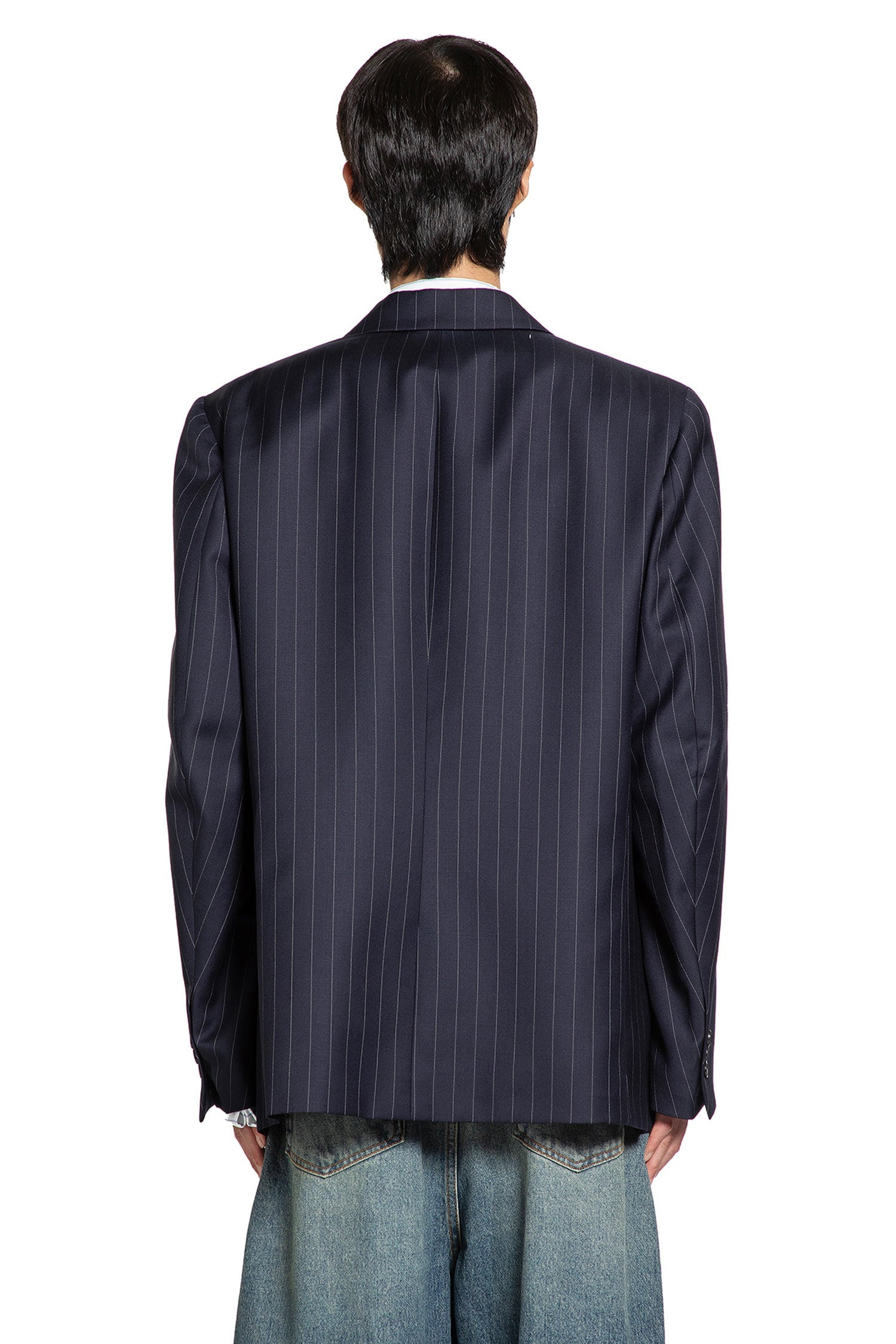 Pinstriped Wool Blazer - 3
