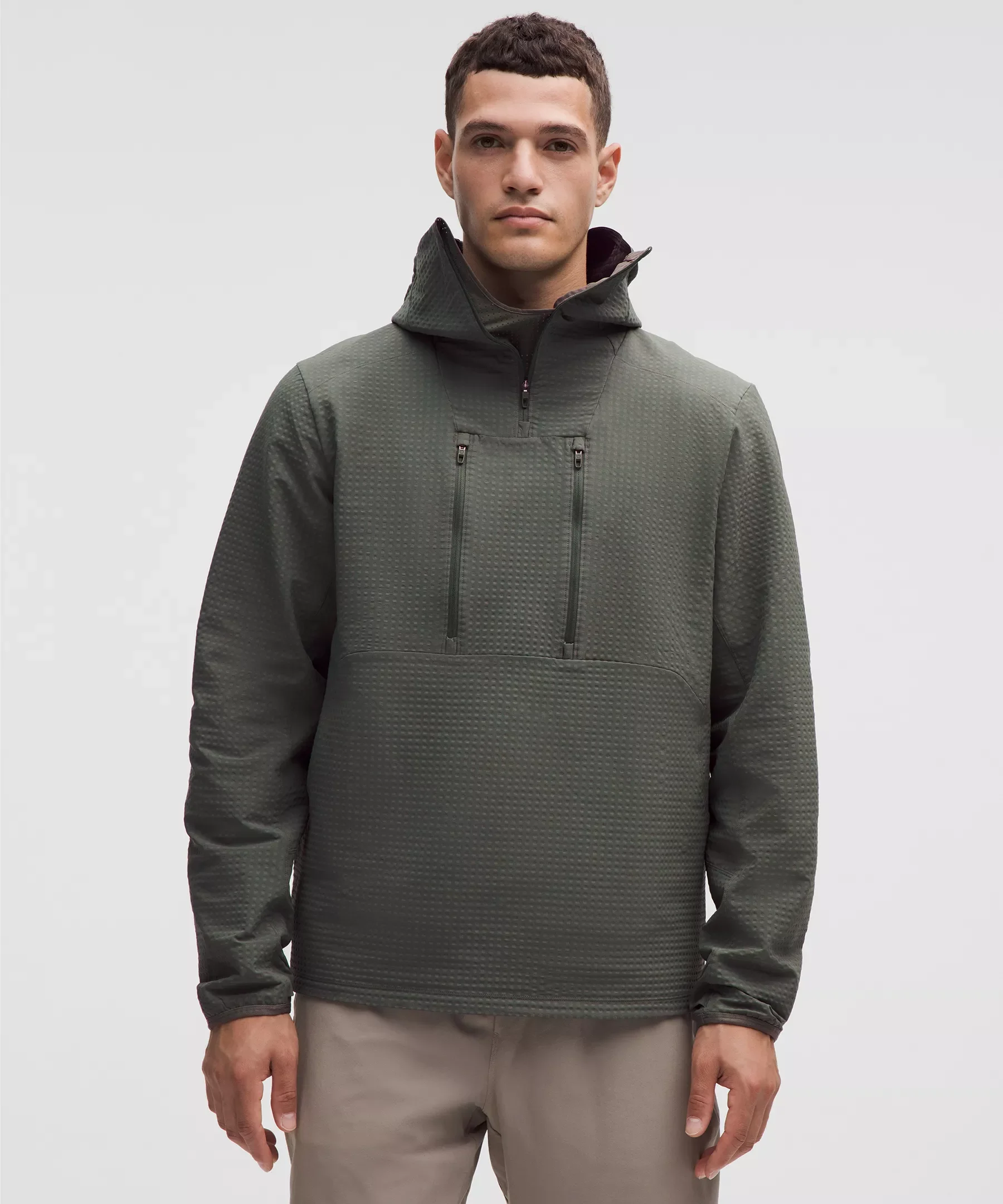 Grid Fleece High-Neck Pullover Hoodie - 1