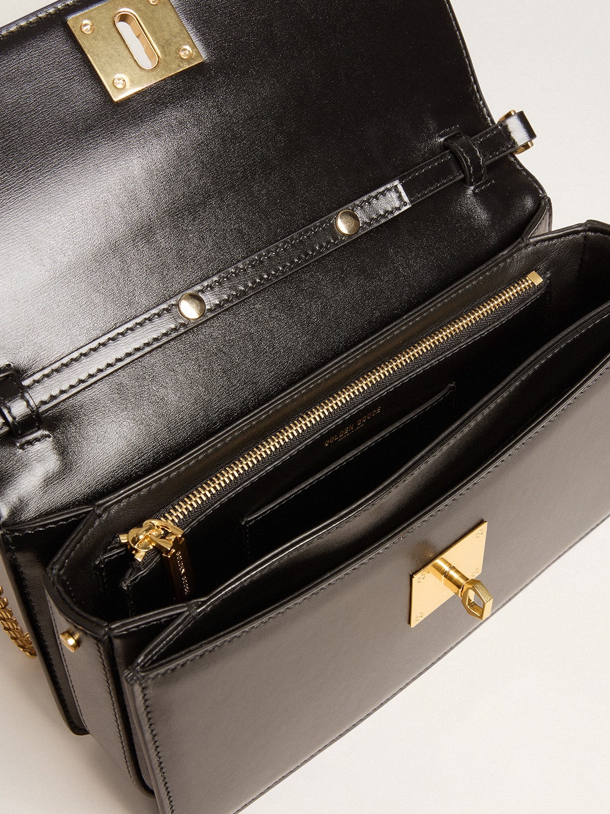 Gioia Bag in black boarded leather with gold details - 6