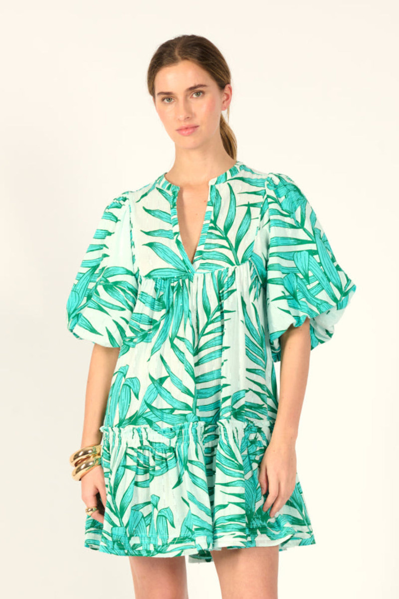 Poupette St Barth Mini Dress Cruz - Green Palm Leaf outlook