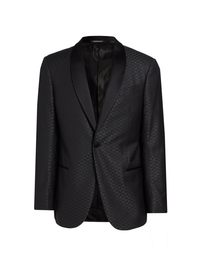 Men's Tonal Check Virgin Wool-Silk Dinner Jacket - Dark Grey 1