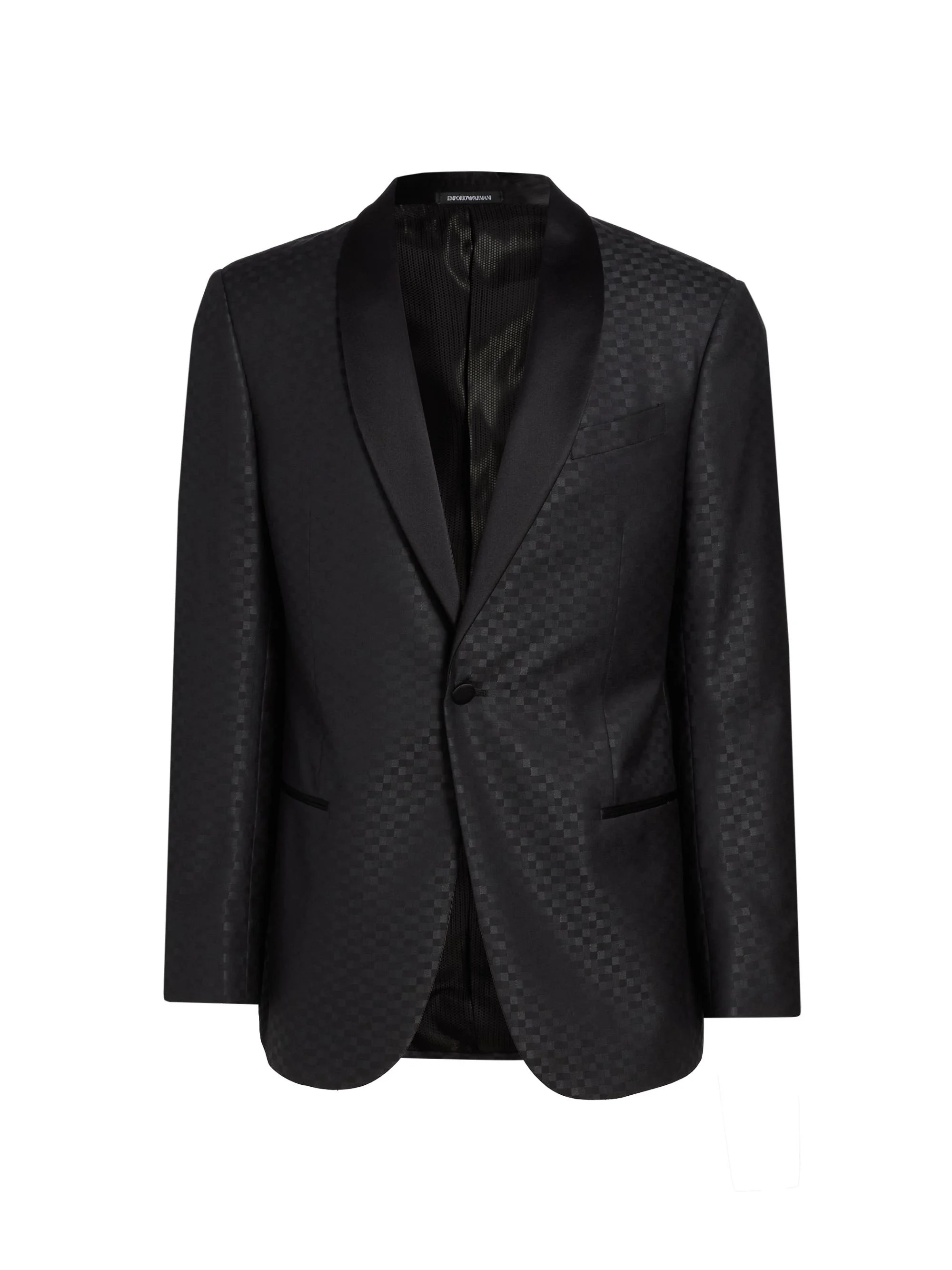 Men's Tonal Check Virgin Wool-Silk Dinner Jacket - Dark Grey - 1