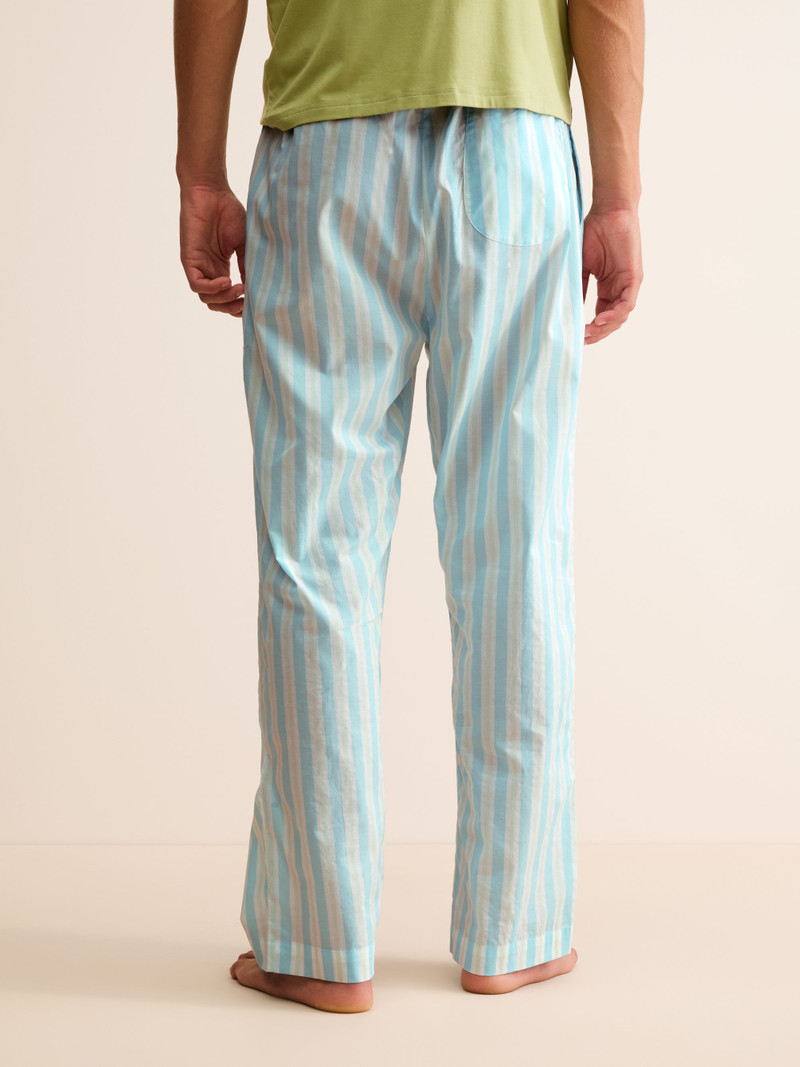 Men's Lounge Pants Amalfi Cotton Batiste Aqua Blue Stripe 3