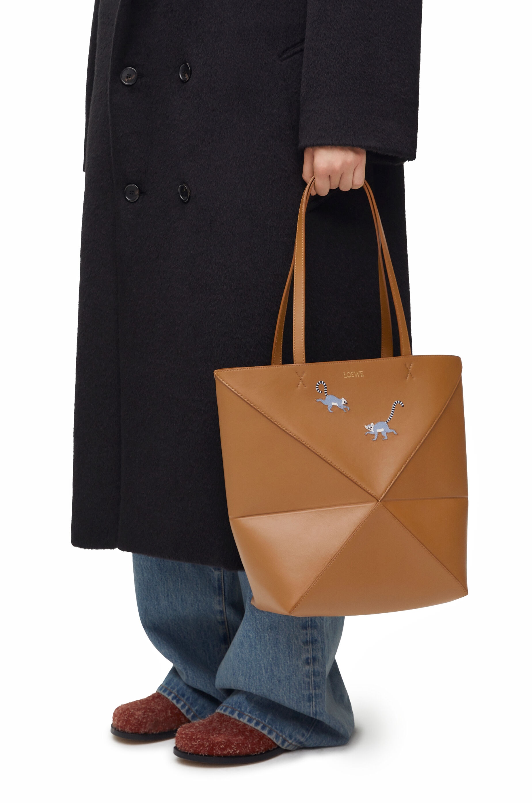 Lemur Puzzle Fold tote in shiny calfskin - 2
