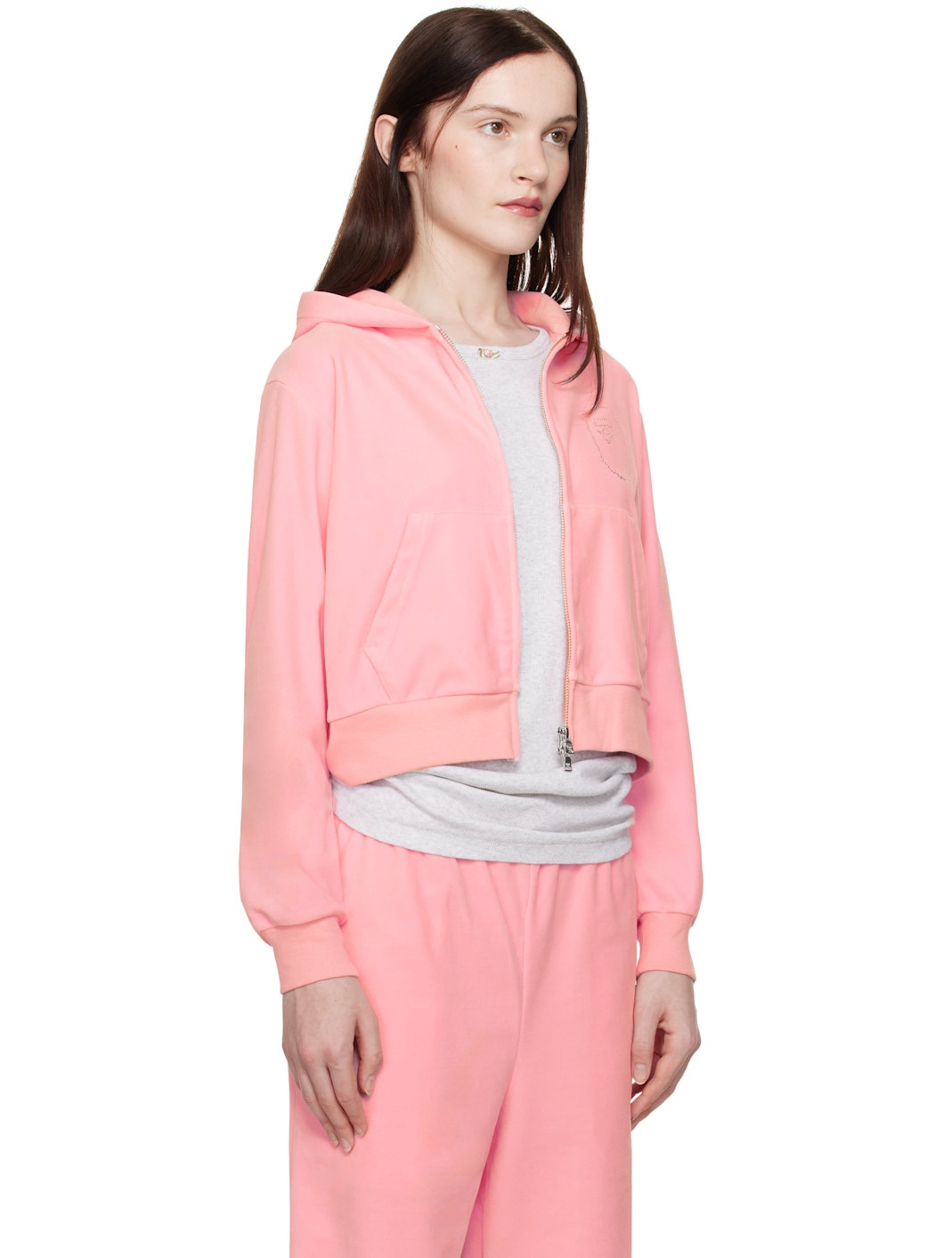 Pink Crystal Stone Ape Head Velour Hoodie - 2