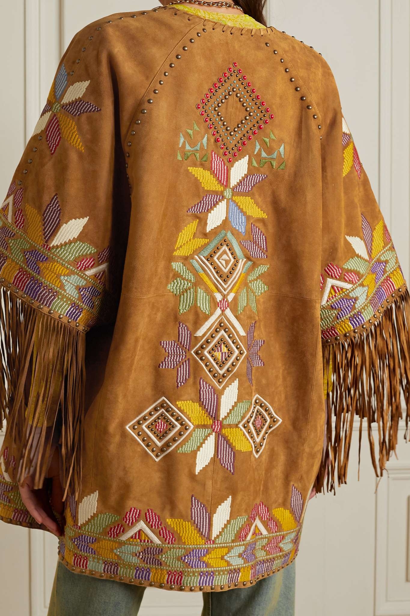 Fringed embroidered suede jacket - 3