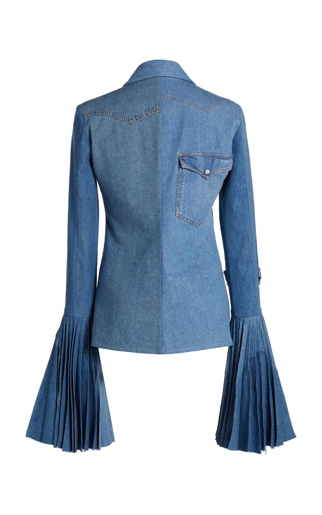 RECYCLED DENIM SHIRT WITH PLEATED BELL SLEEVES BLUE - 14