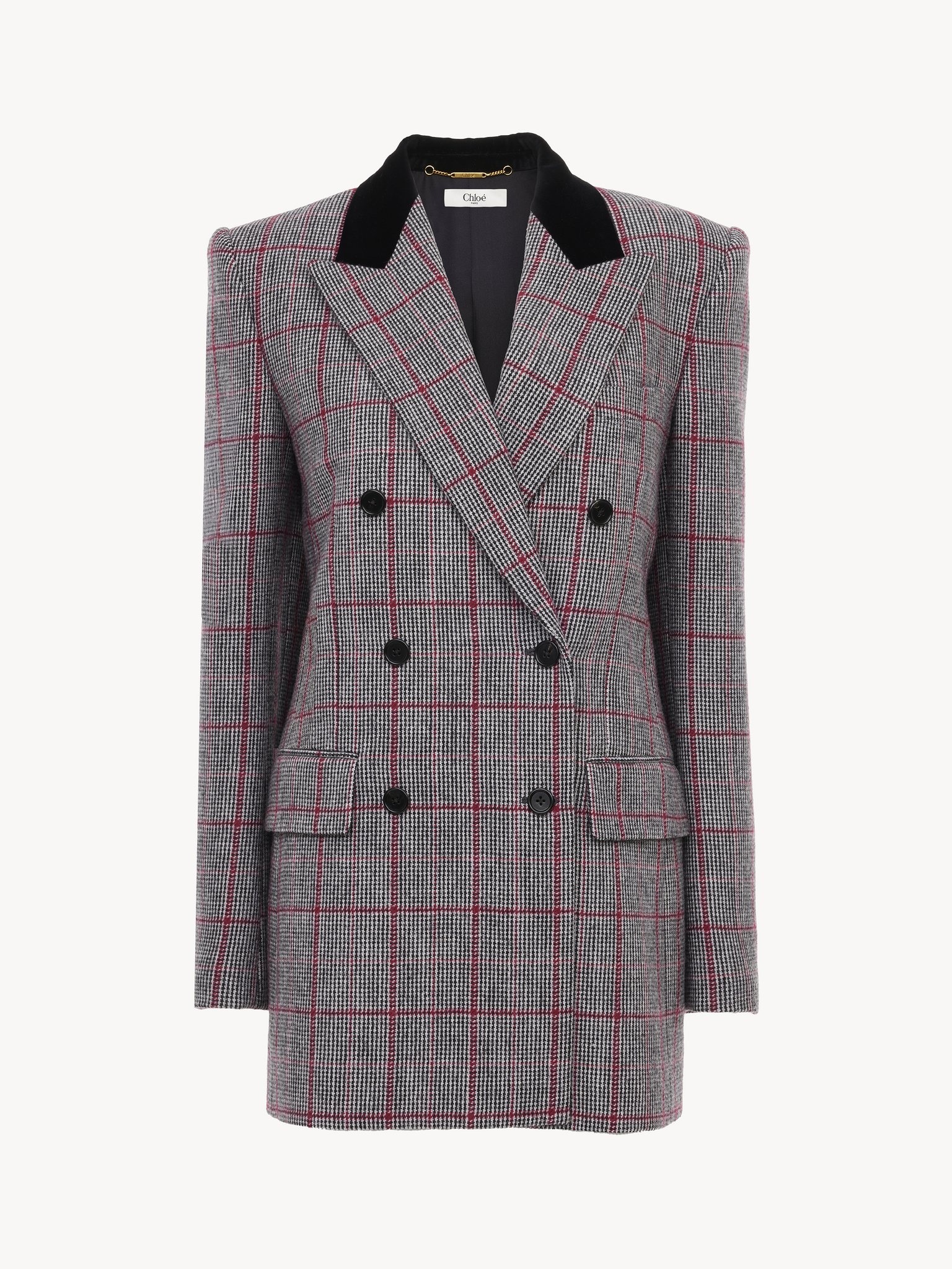 DOUBLE-BREASTED TAILORED JACKET IN WOOL CHECK - 2