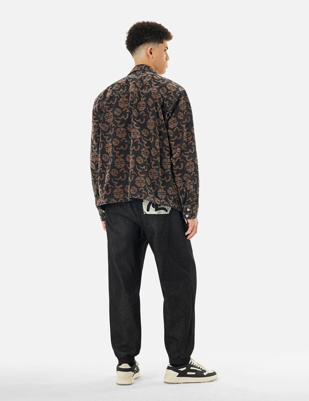 Allover Seagull and Kamon Jacquard Loose Fit Shirt Jacket - 6