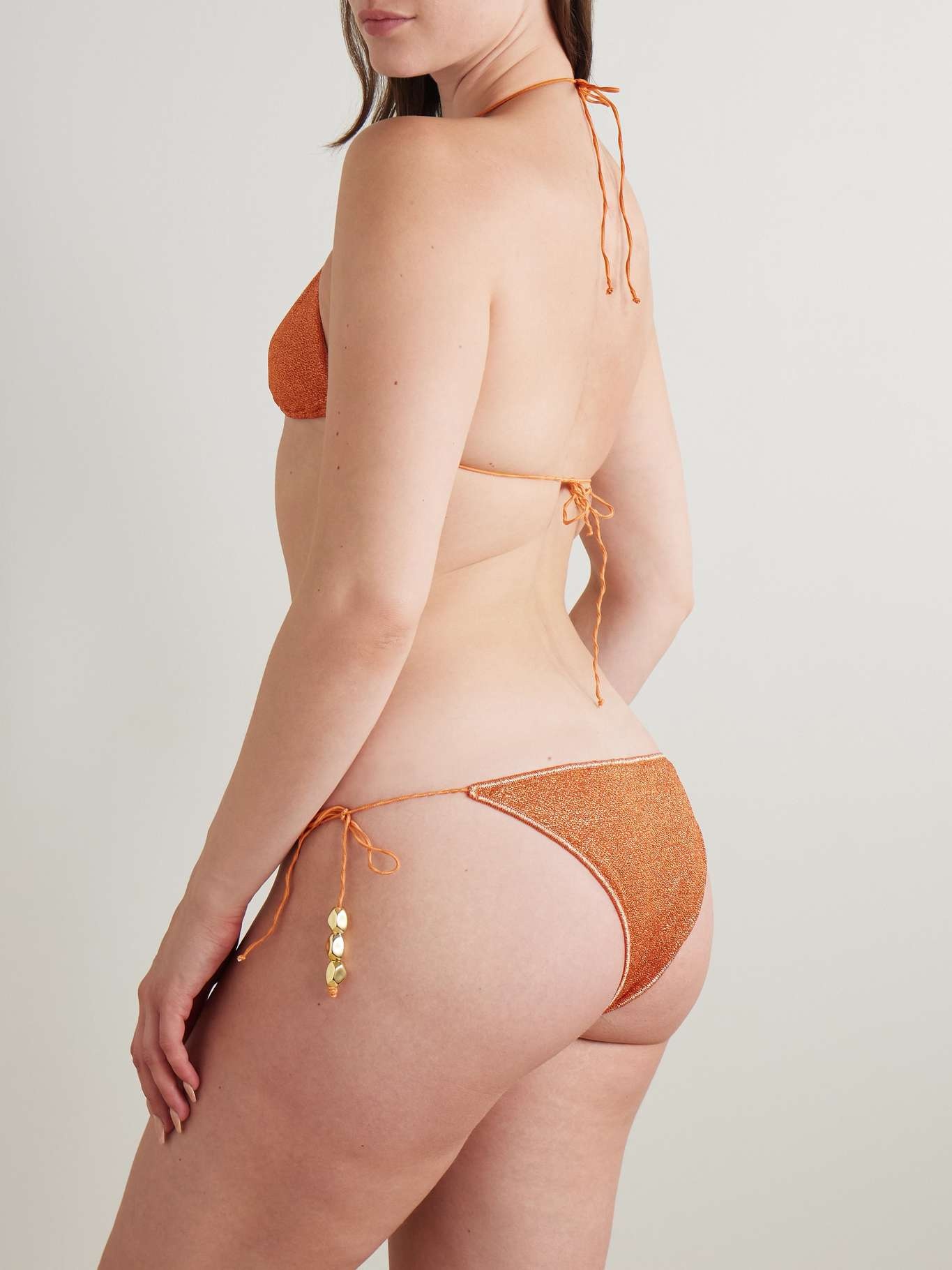 Glazed Lumière embellished metallic triangle bikini Orange - 3
