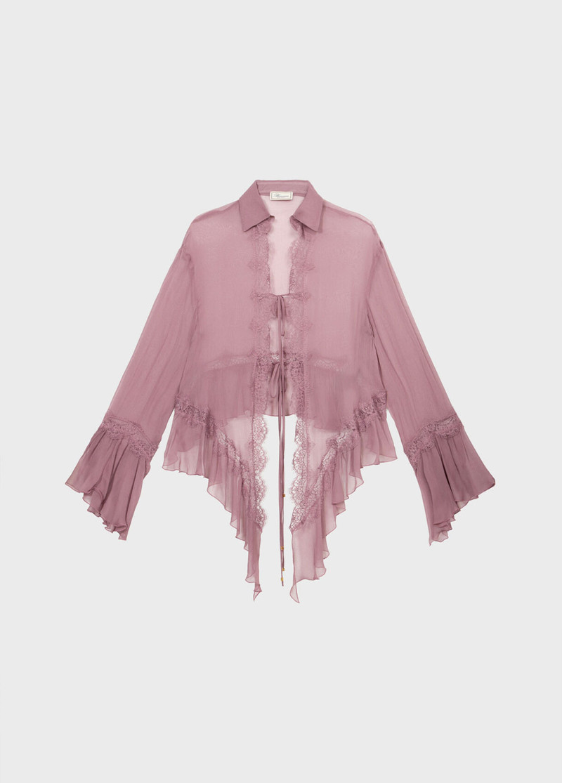 CREPE DE CHINE AND LACE ASYMMETRICAL SHIRT - 1