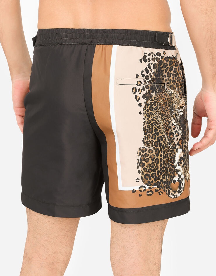 Mid-length swim shorts with leopard print and DG logo - 5