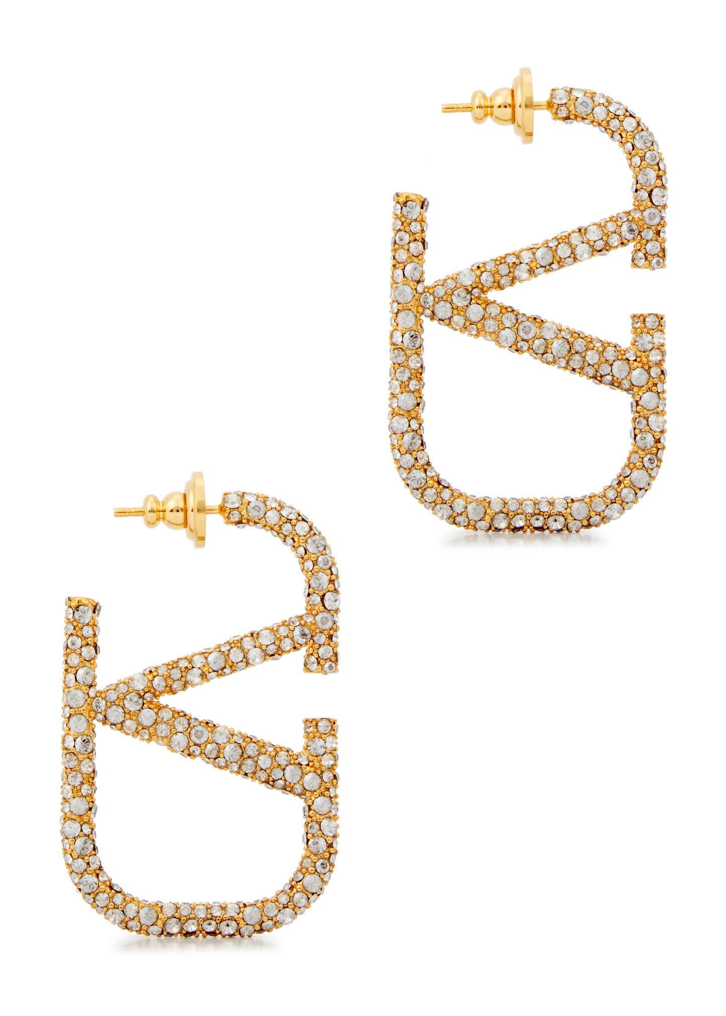 VLogo crystal-embellished hoop earrings - 1