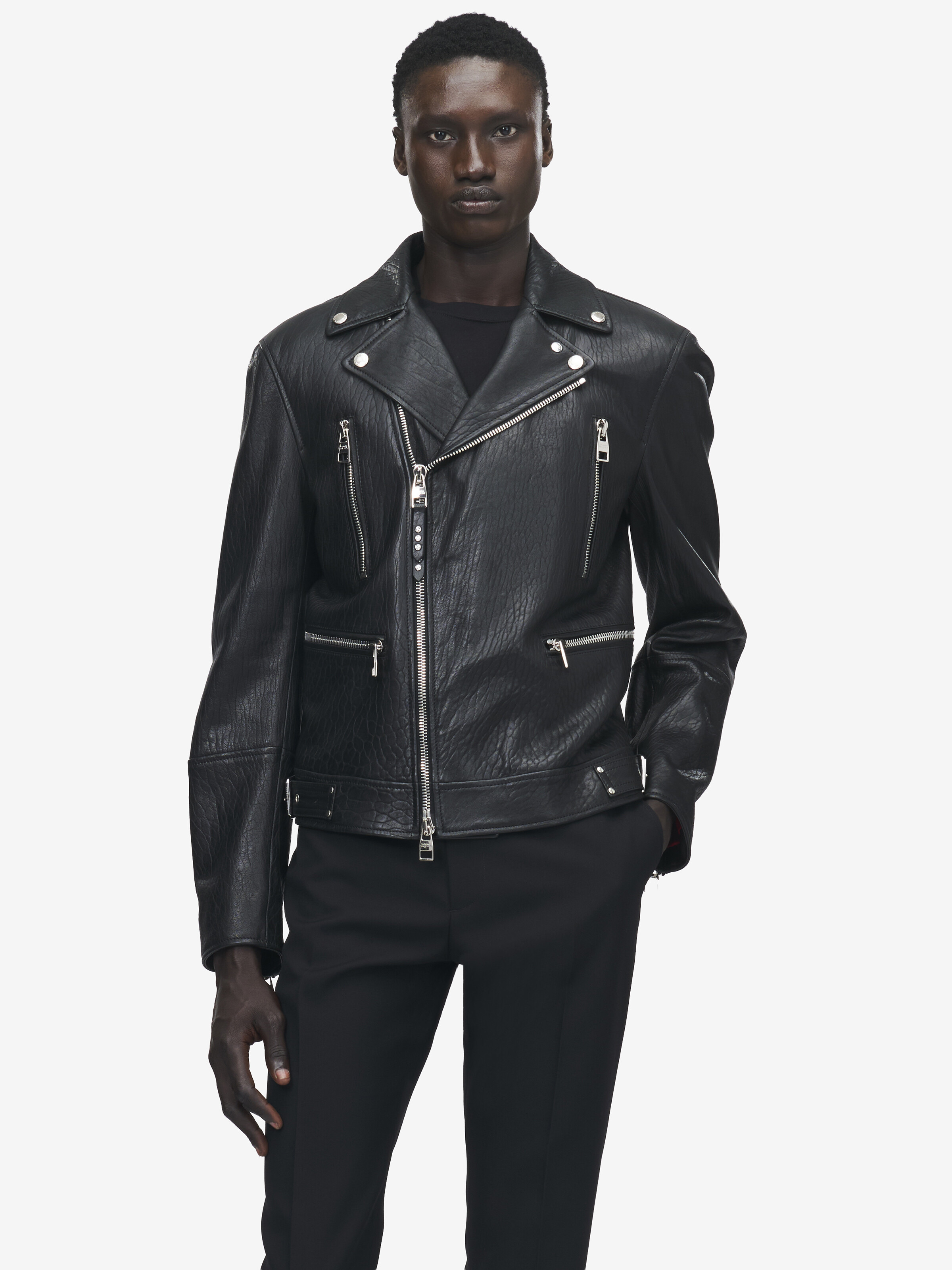 Men's McQueen Classic Leather Biker Jacket in Black - 2