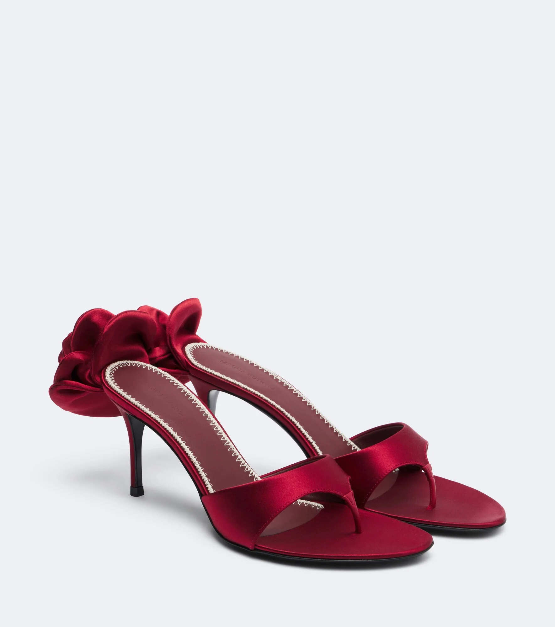 Floral-appliqué satin thong sandals - 1