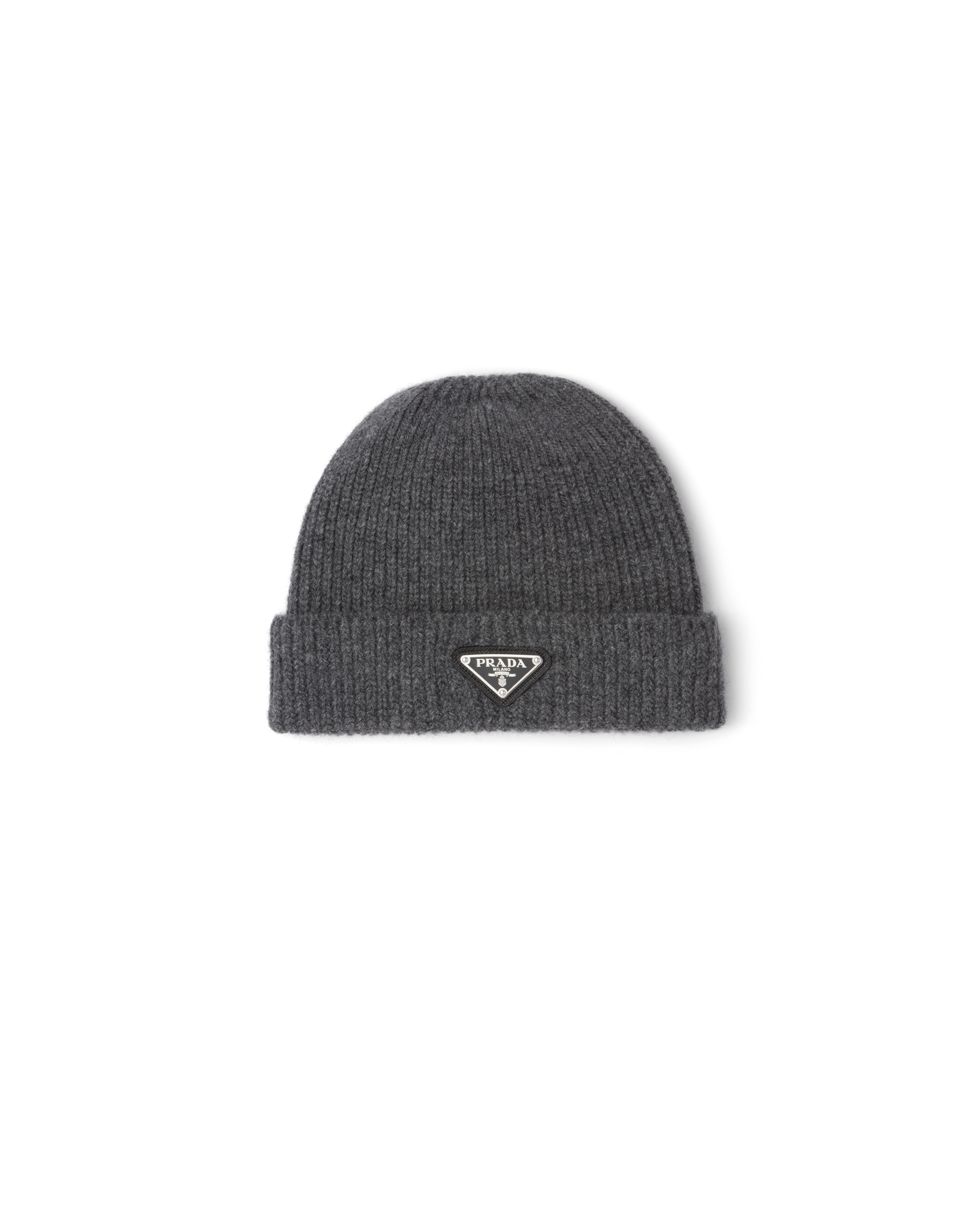 ハット Prada Black cashmere hat Prada triangle-logo wool-cashmere Beanie | Black | FARFETCH