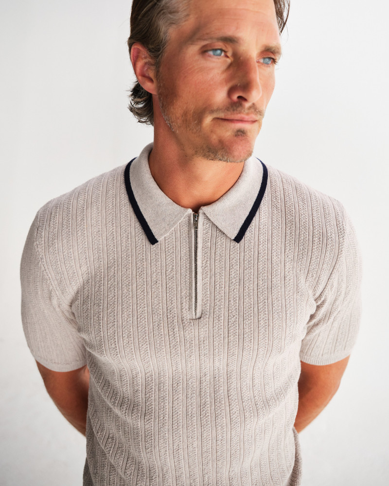 Bury - Natural Melange Stripe Zip Polo 4