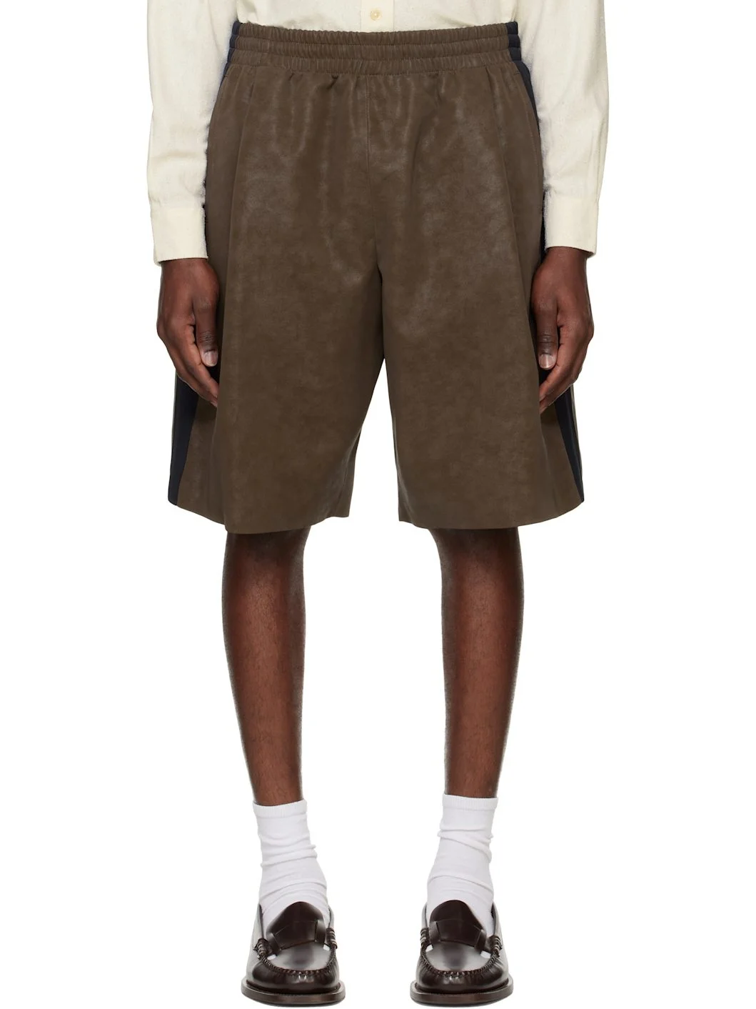 Brown Side Detail Faux-Suede Shorts - 1