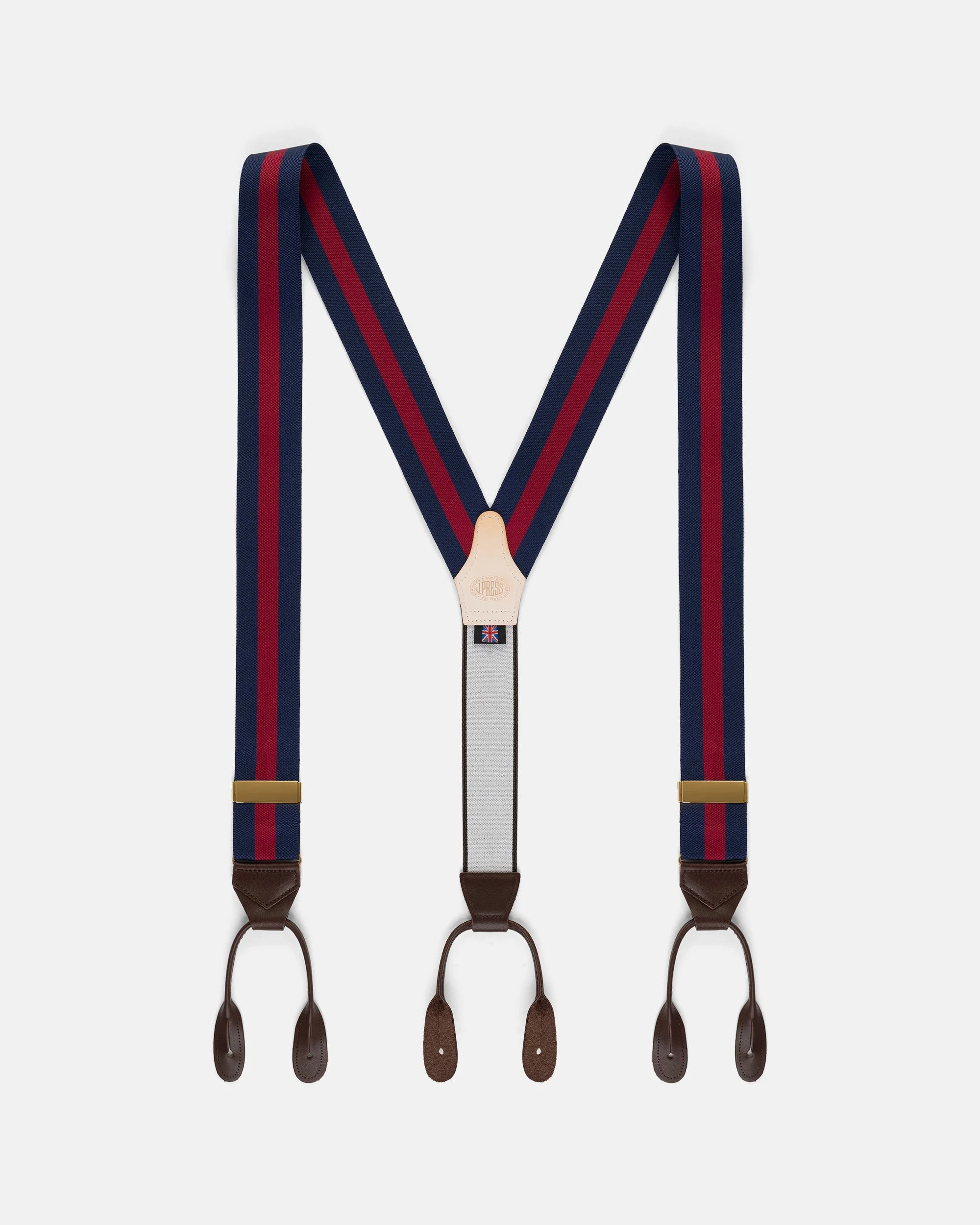 MADE-IN-ENGLAND NAVY & RED STRIPED BARATHEA BRACES - 1